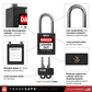 infographic of a black loto lock with 2 keys indicating materials used in each part