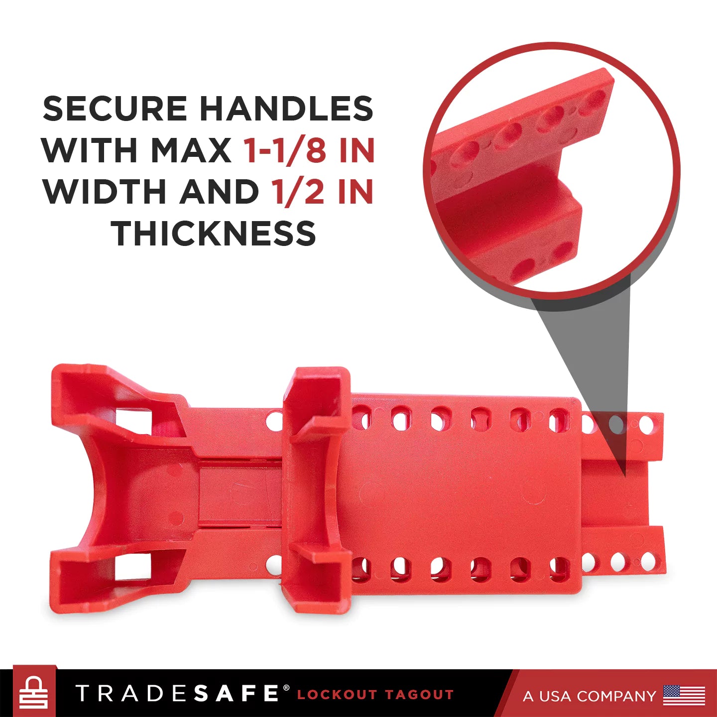 secure handles with max 1-1/8 in width and 1/2 in thickness