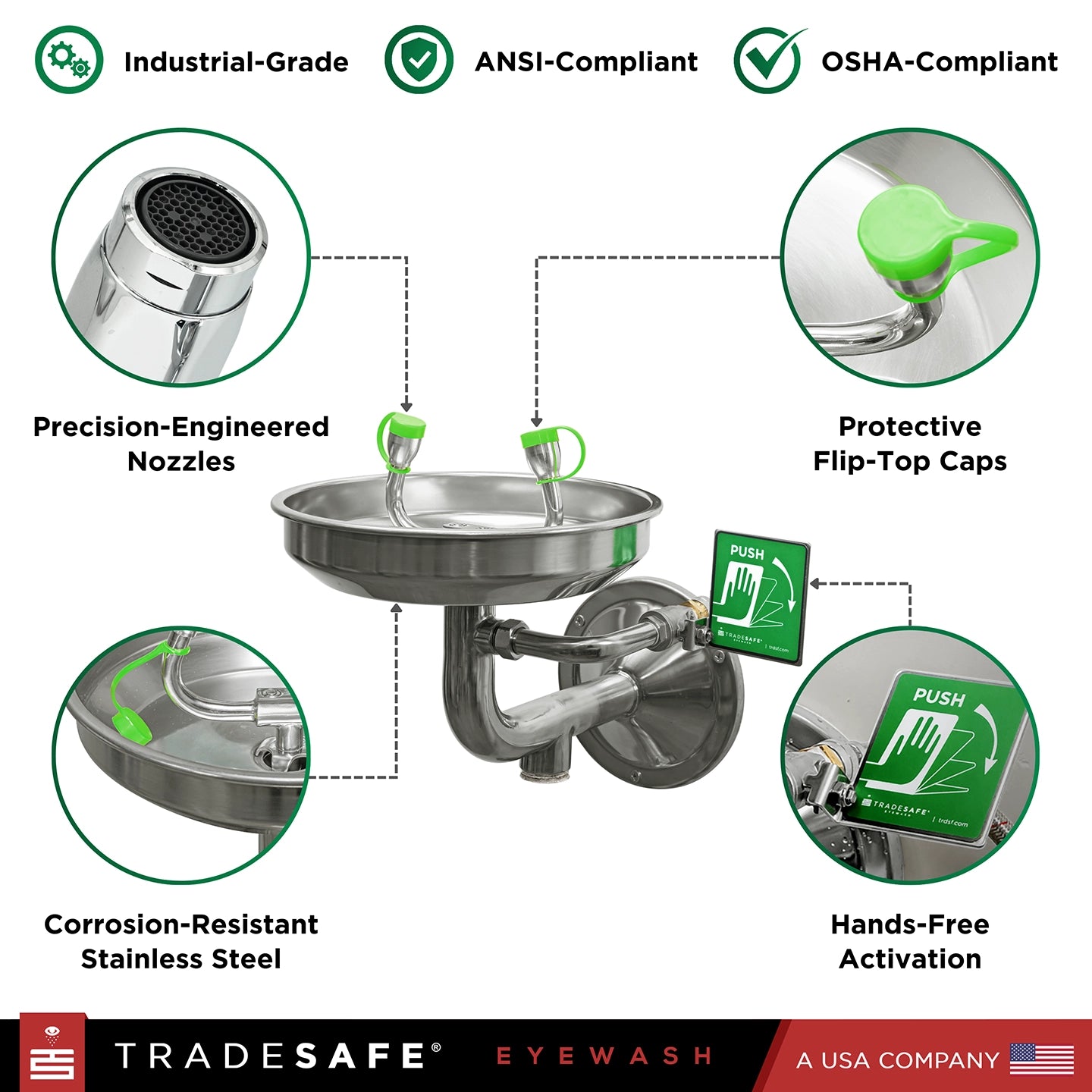 parts of the emergency eye wash station 