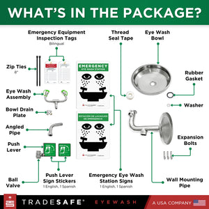 package inclusions of pipe wall mount eye wash station set