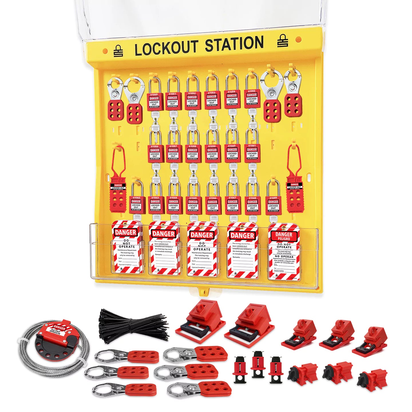 lockout tagout double extra large station filled with loto products