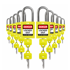 ten yellow loto padlocks: 2 keys each, with codes on keys and body