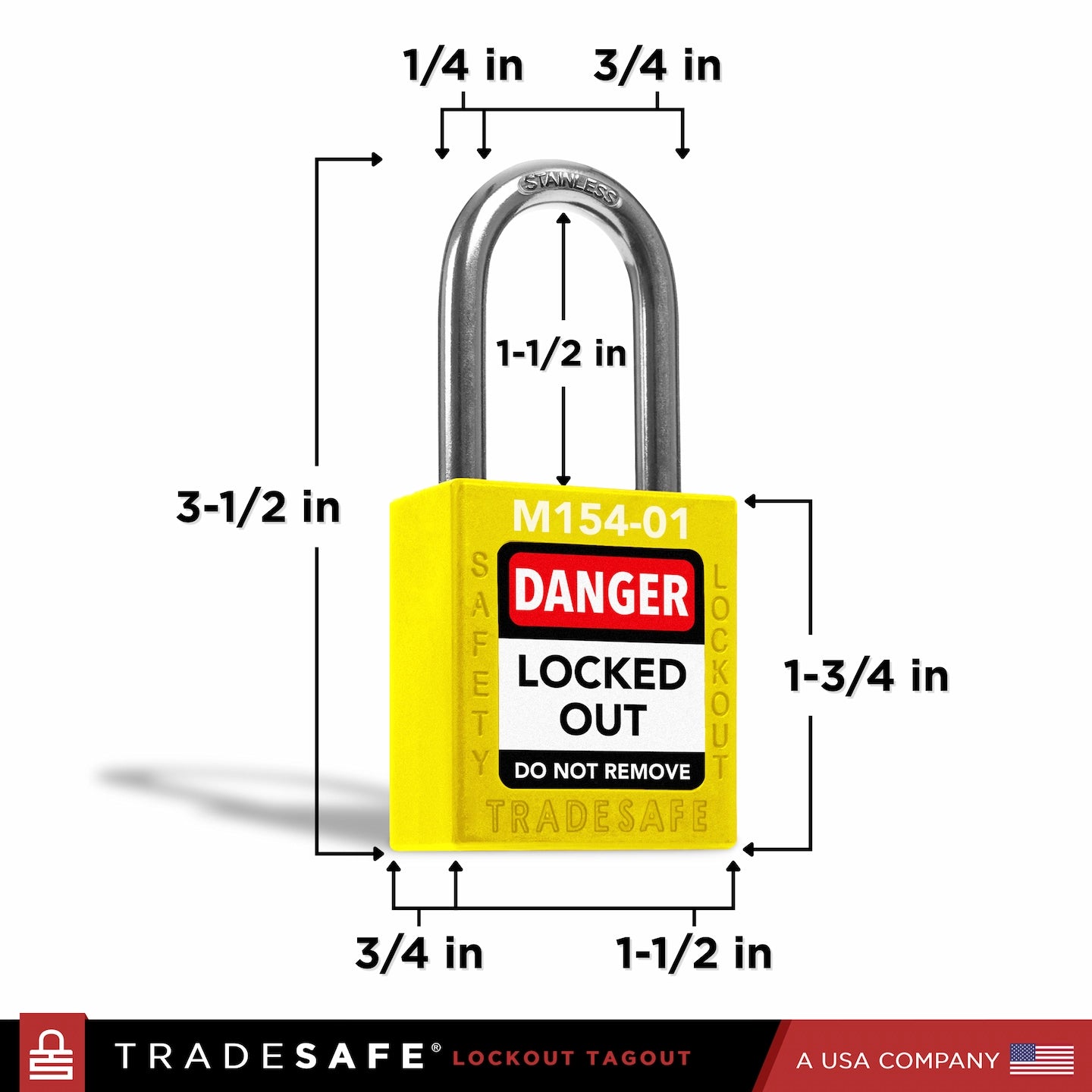 dimensions of a yellow keyed different master keyed lockout tagout padlock