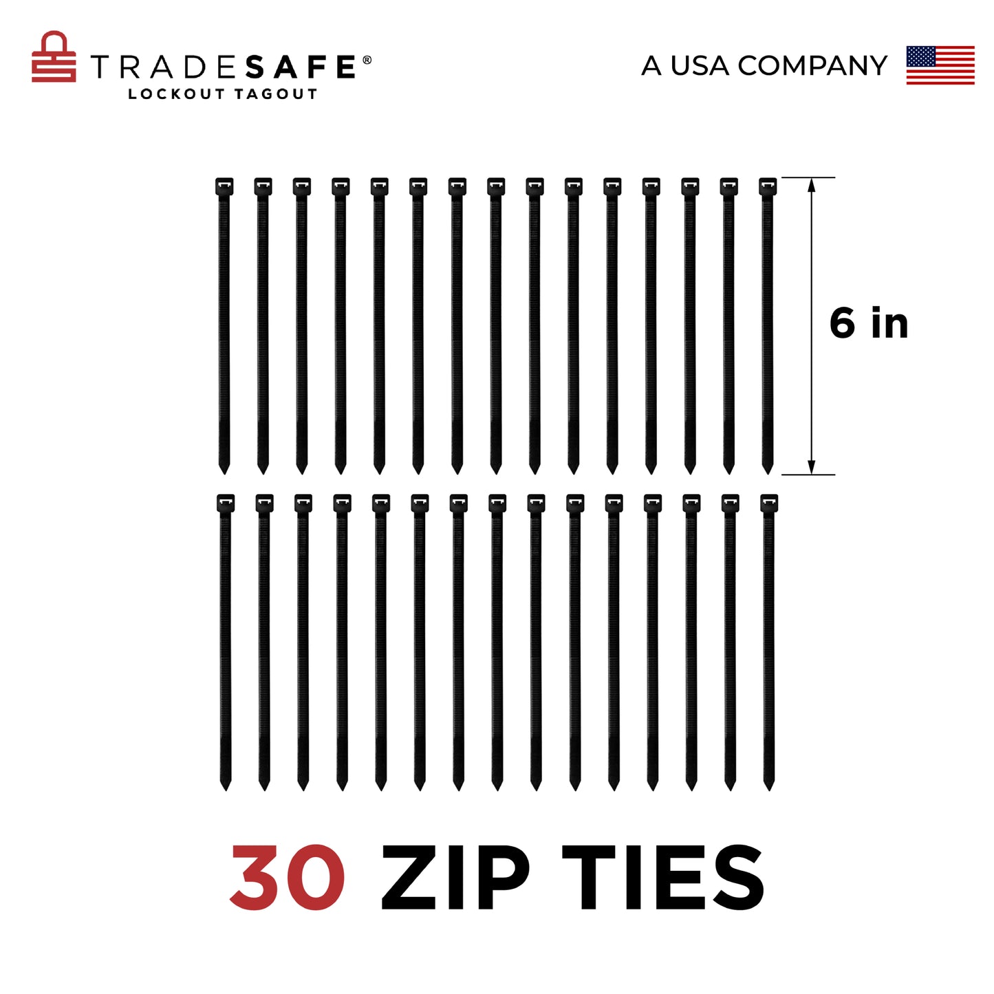 two rows of 6-inch zip ties, each with 15 zip ties aligned