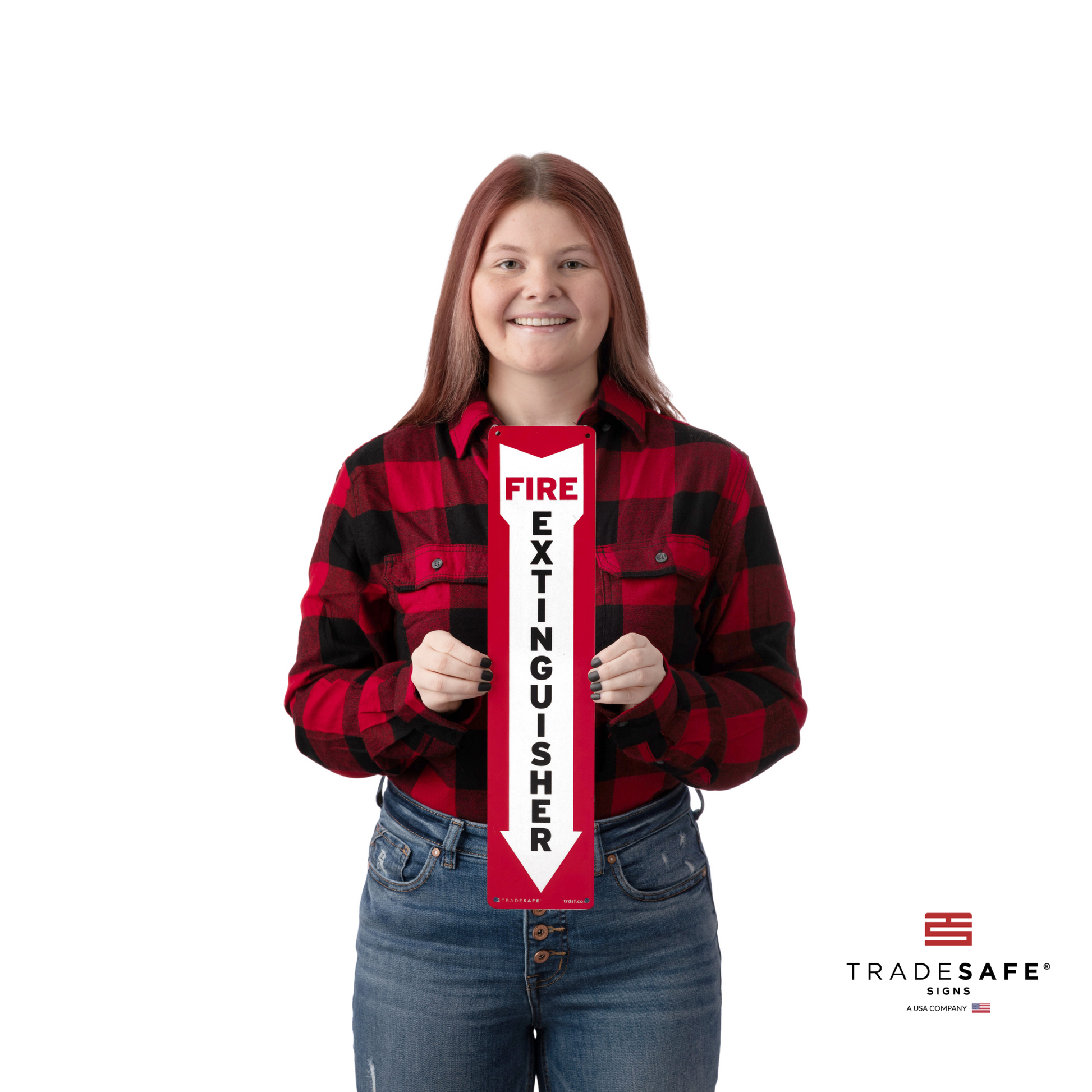 a person holding the fire safety sign