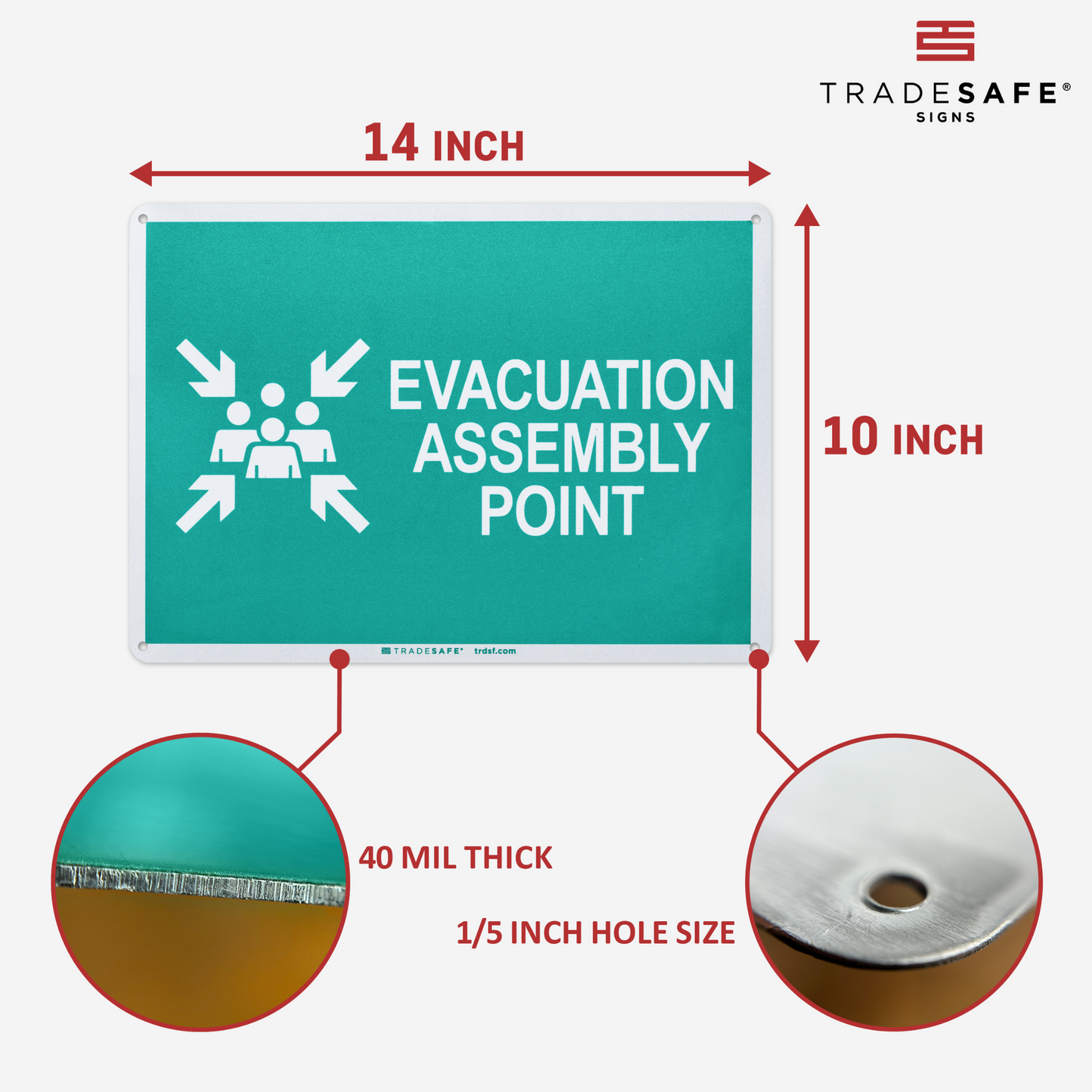 dimensions of evacuation assembly point sign