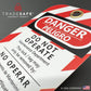 illustration of slanted bilingual danger tag 