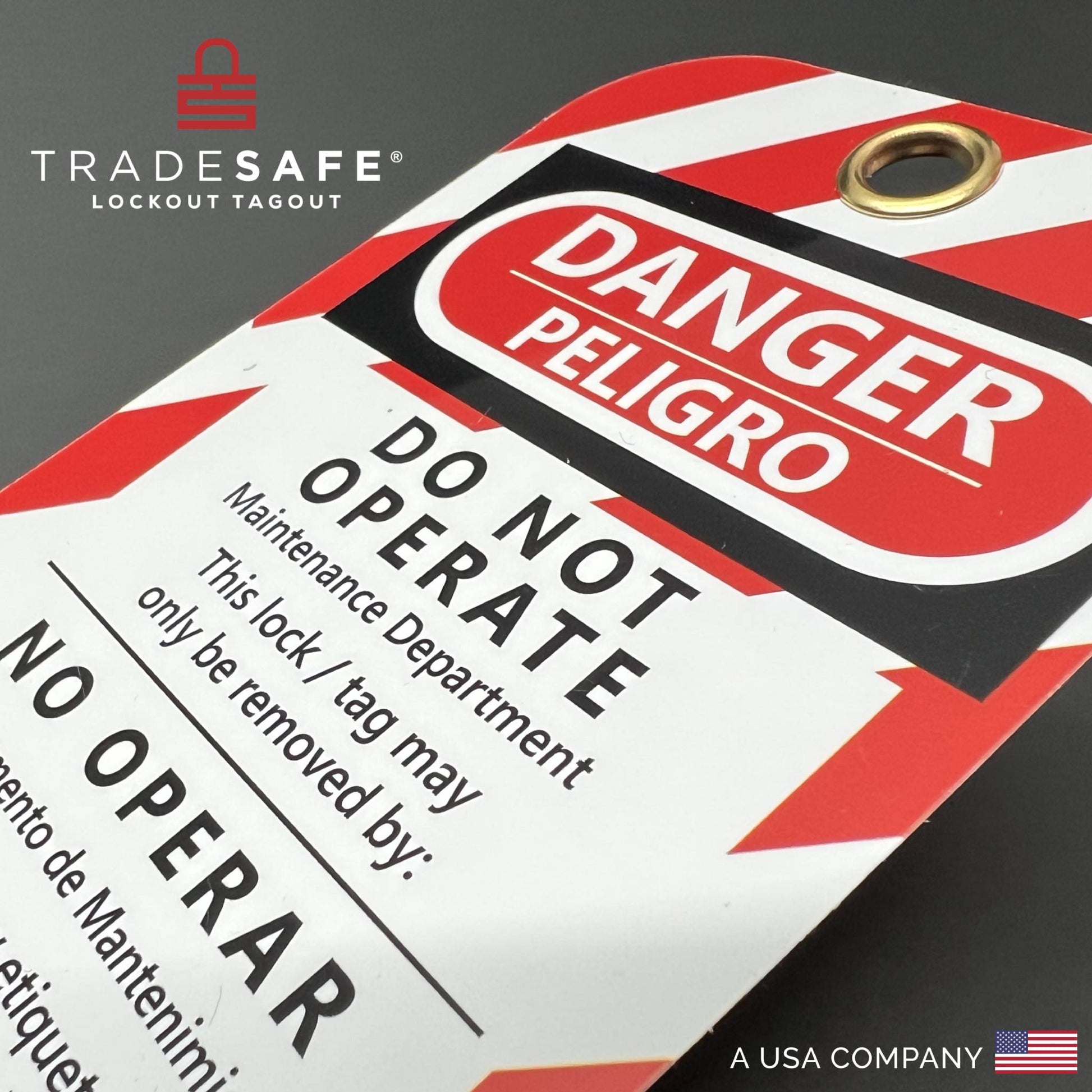 illustration of slanted bilingual danger tag 