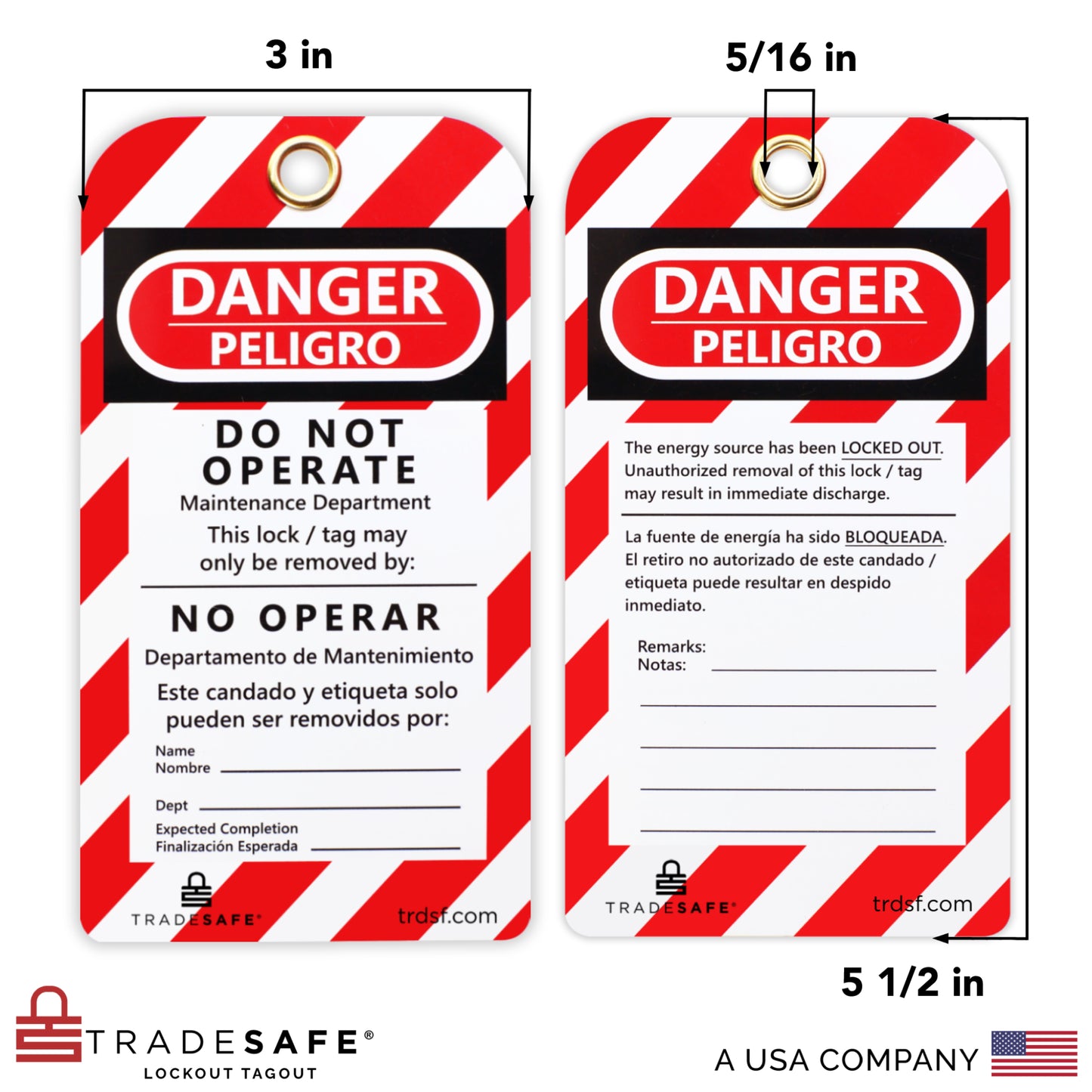 Bilingual Lockout Tagout Tags - 30 Danger Tags | TRADESAFE
