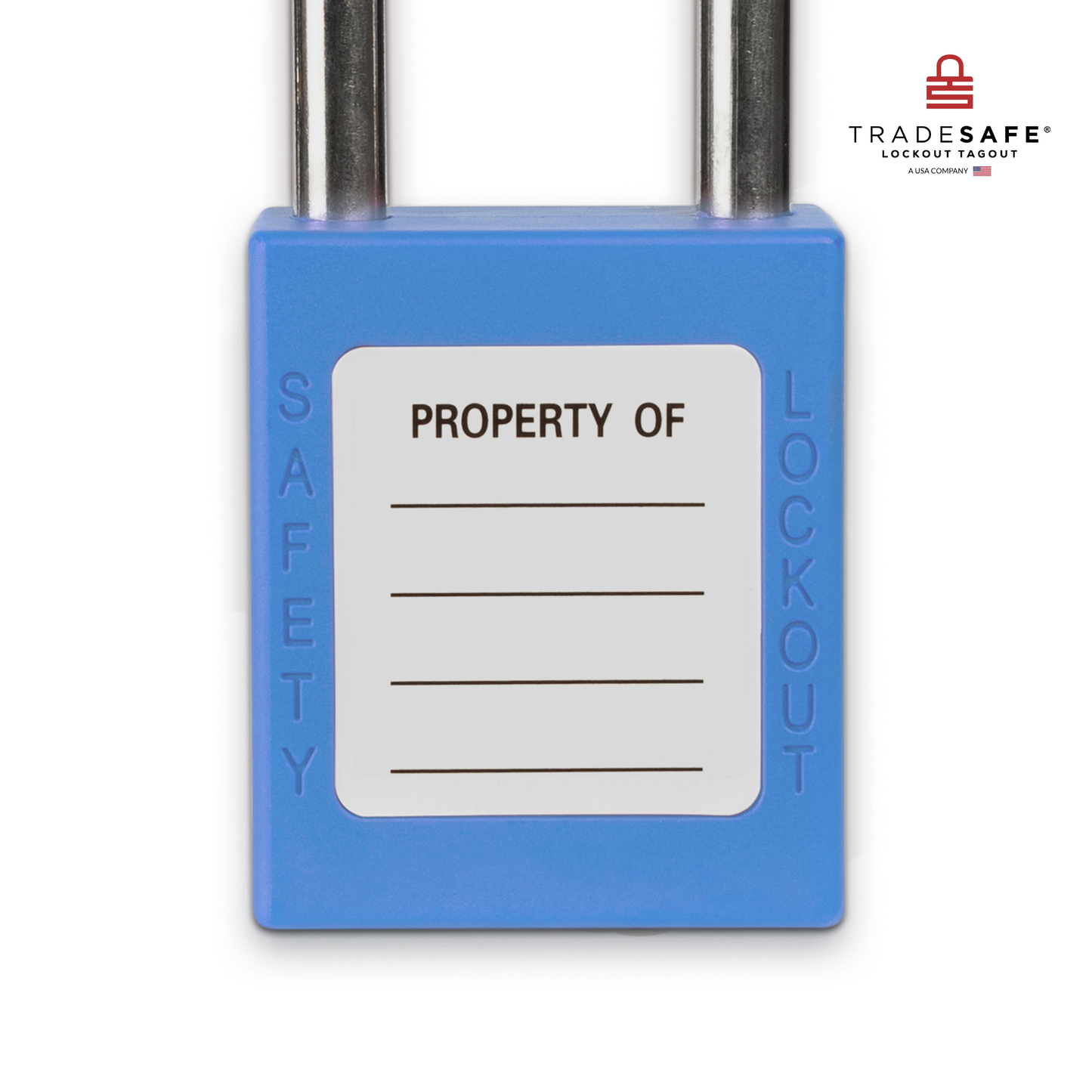 close-up view of the writable area at the back of the blue loto padlock's body