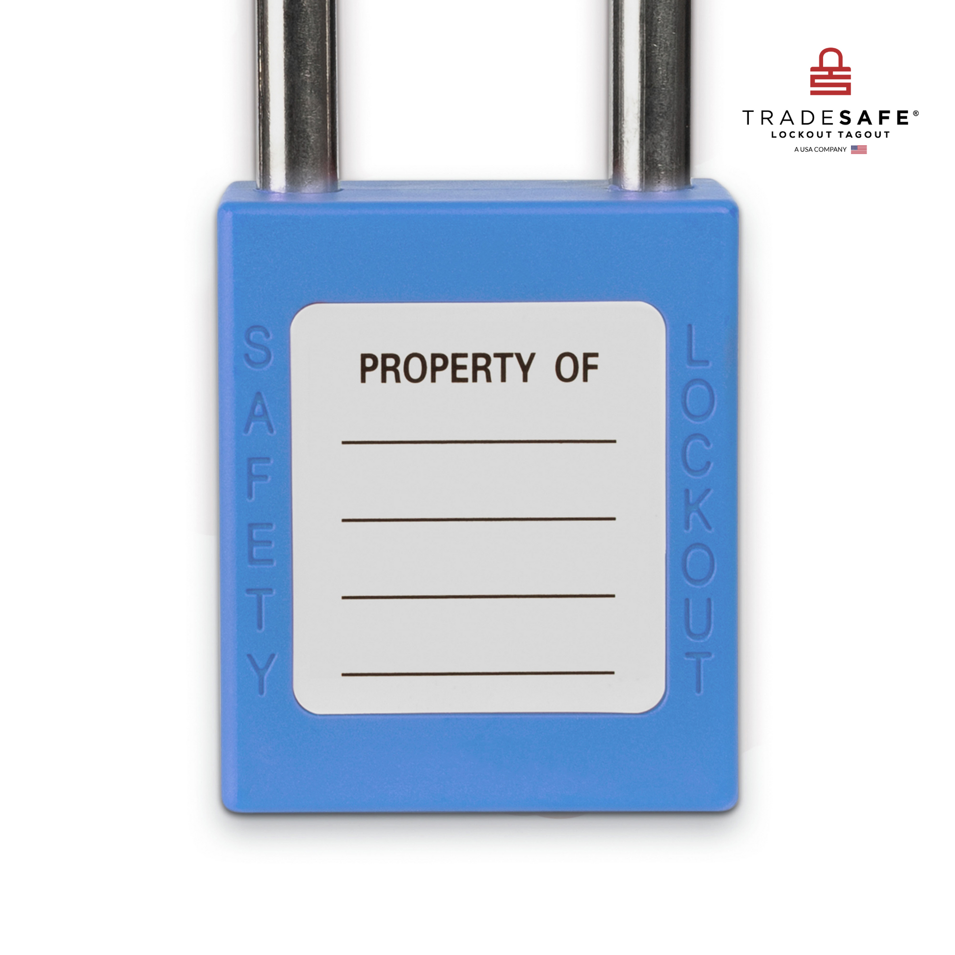 close-up view of the writable area at the back of the blue loto padlock's body