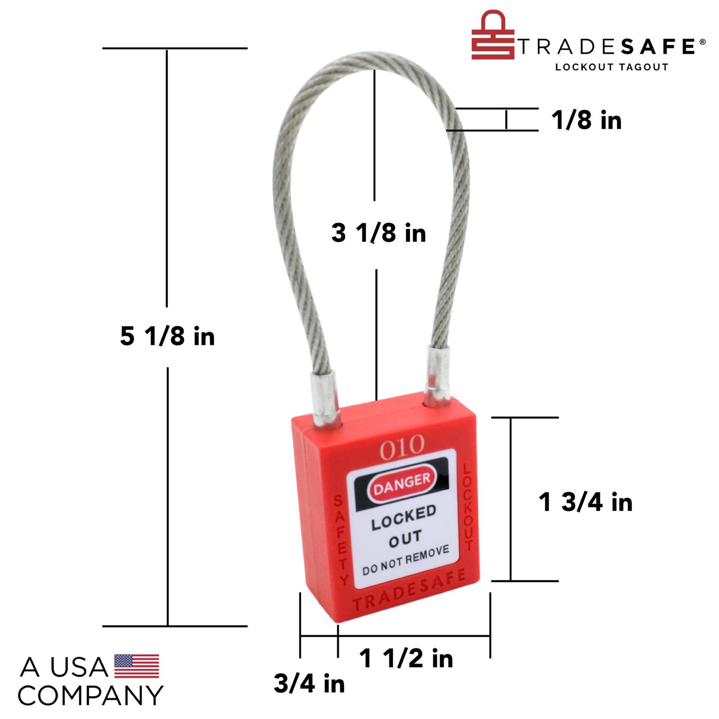 cable padlock shackle with dimensions