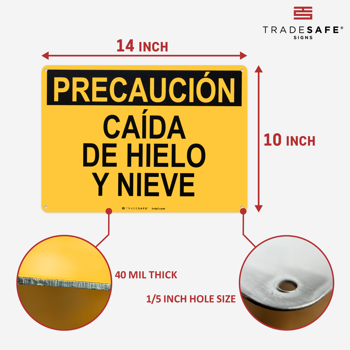dimensions of falling ice and snow sign in spanish