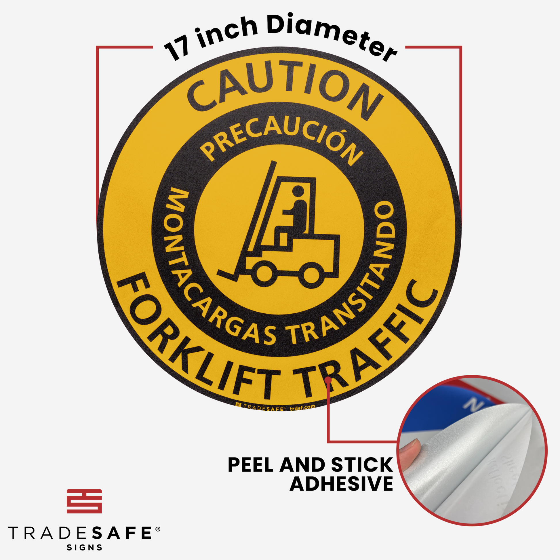 dimensions of bilingual (english/spanish) caution forklift traffic sign vinyl sticker