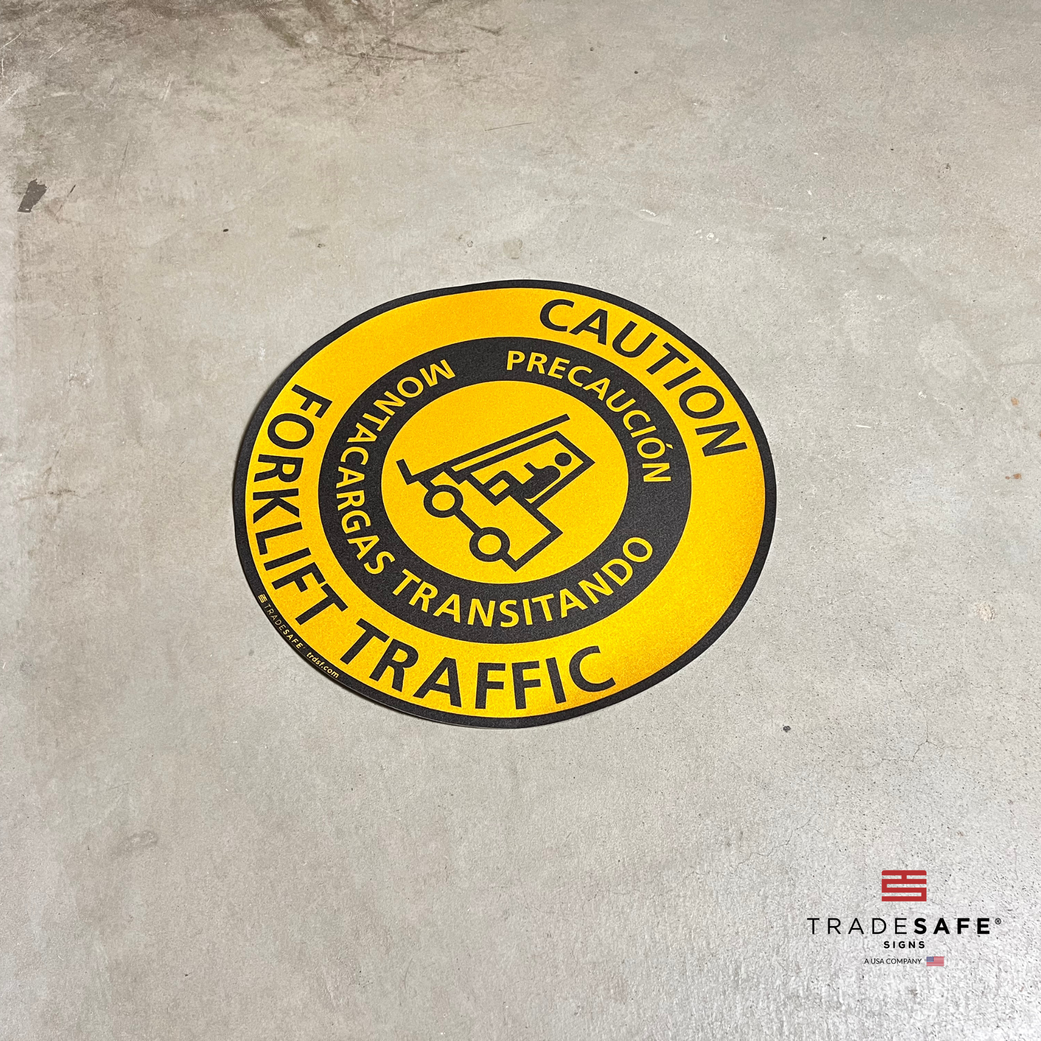 TRADESAFE Bilingual Caution Forklift Traffic Anti-Slip Floor Sticker - Precaución Montacargas Transitando Caution Sign, Peel and Stick Adhesive