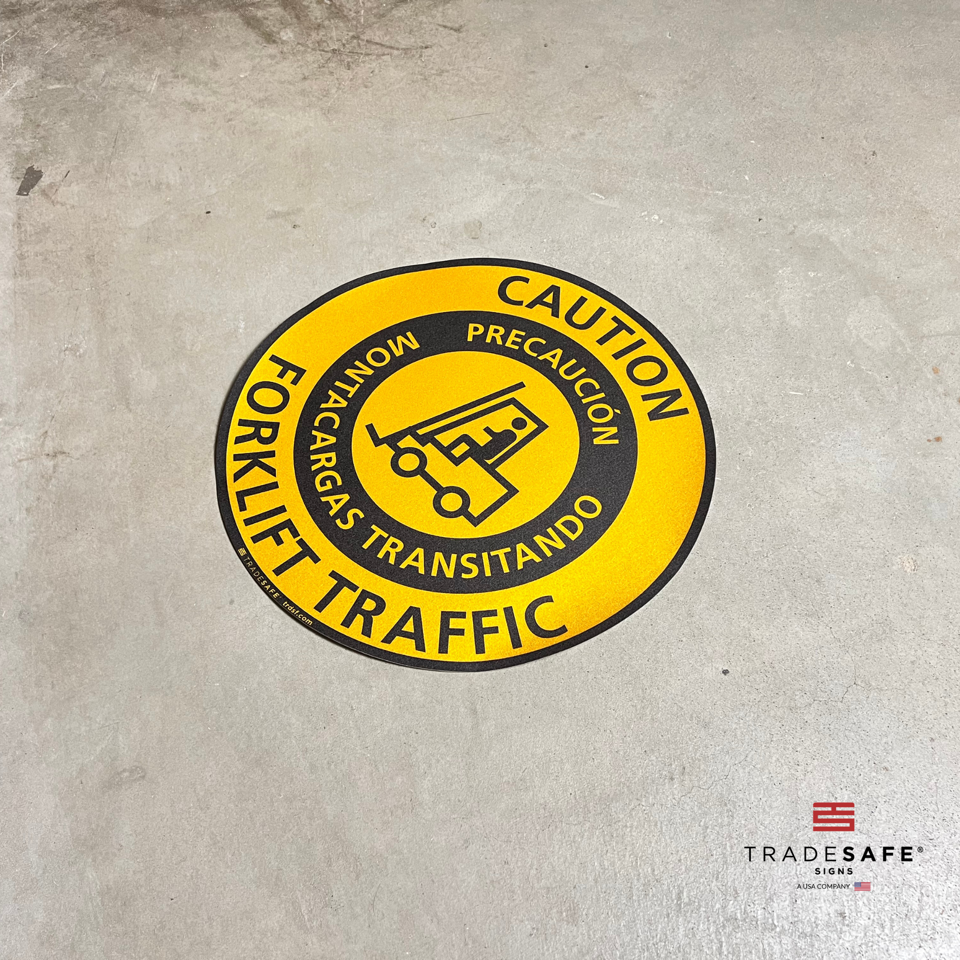 bilingual (english/spanish) caution forklift traffic sign vinyl sticker on floor