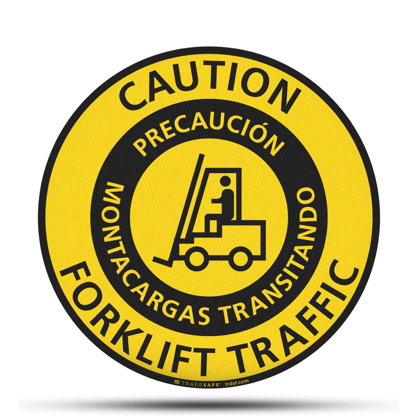 bilingual (english/spanish) caution forklift traffic sign vinyl sticker