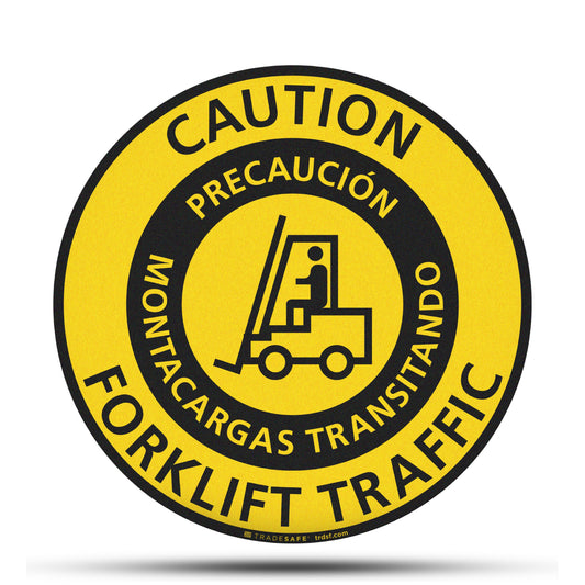 bilingual (english/spanish) caution forklift traffic sign vinyl sticker
