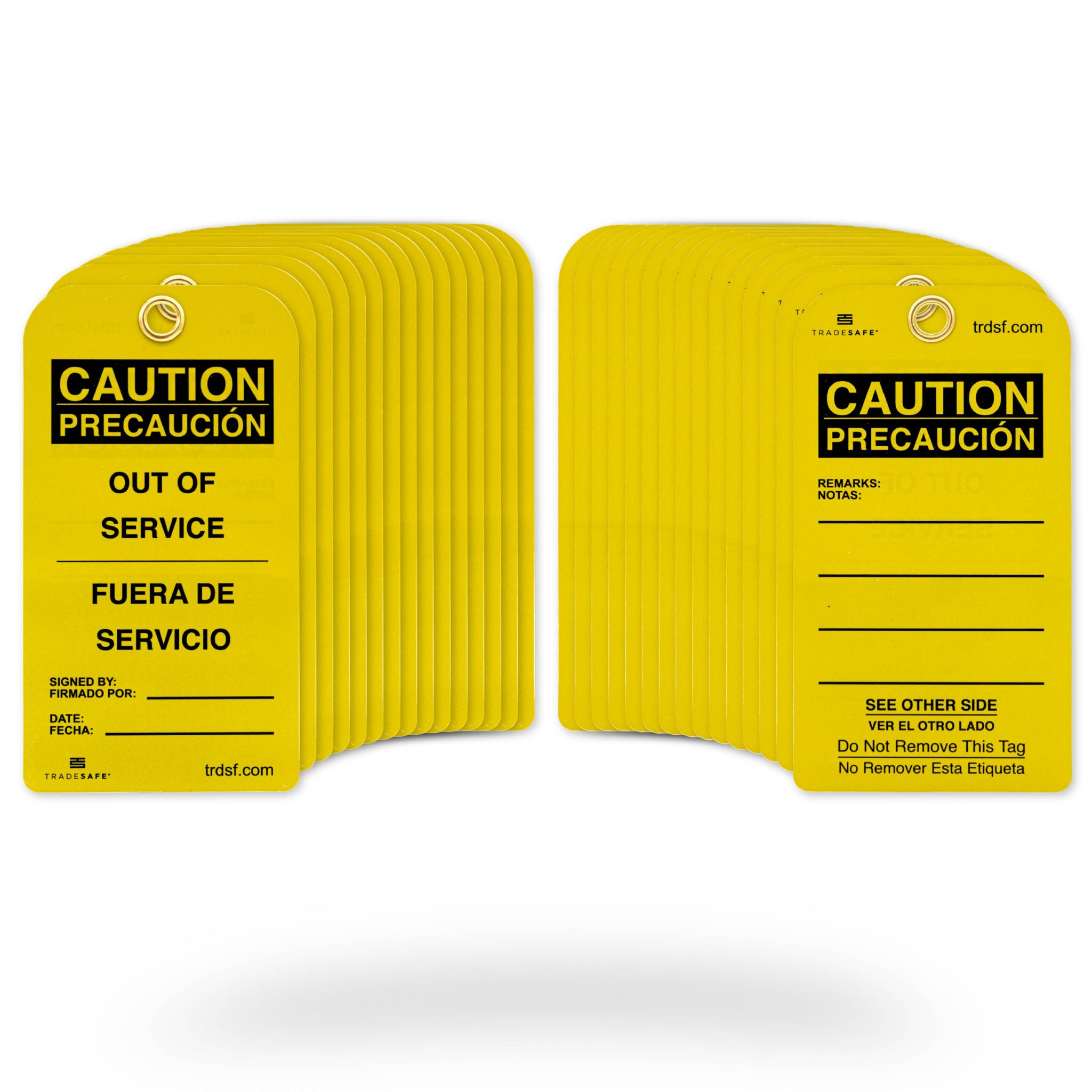 Bilingual Caution Out of Service Tags - Pack of 30