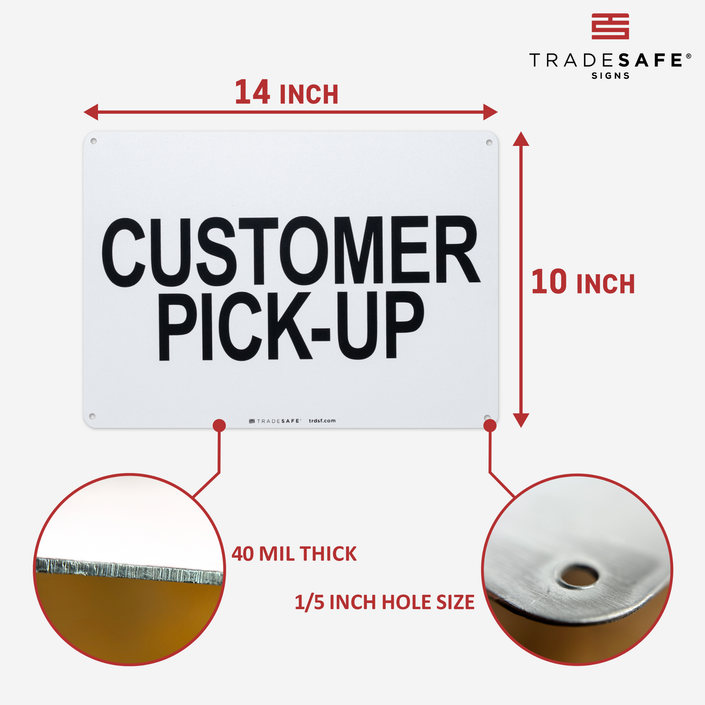 dimensions of customer pick up sign