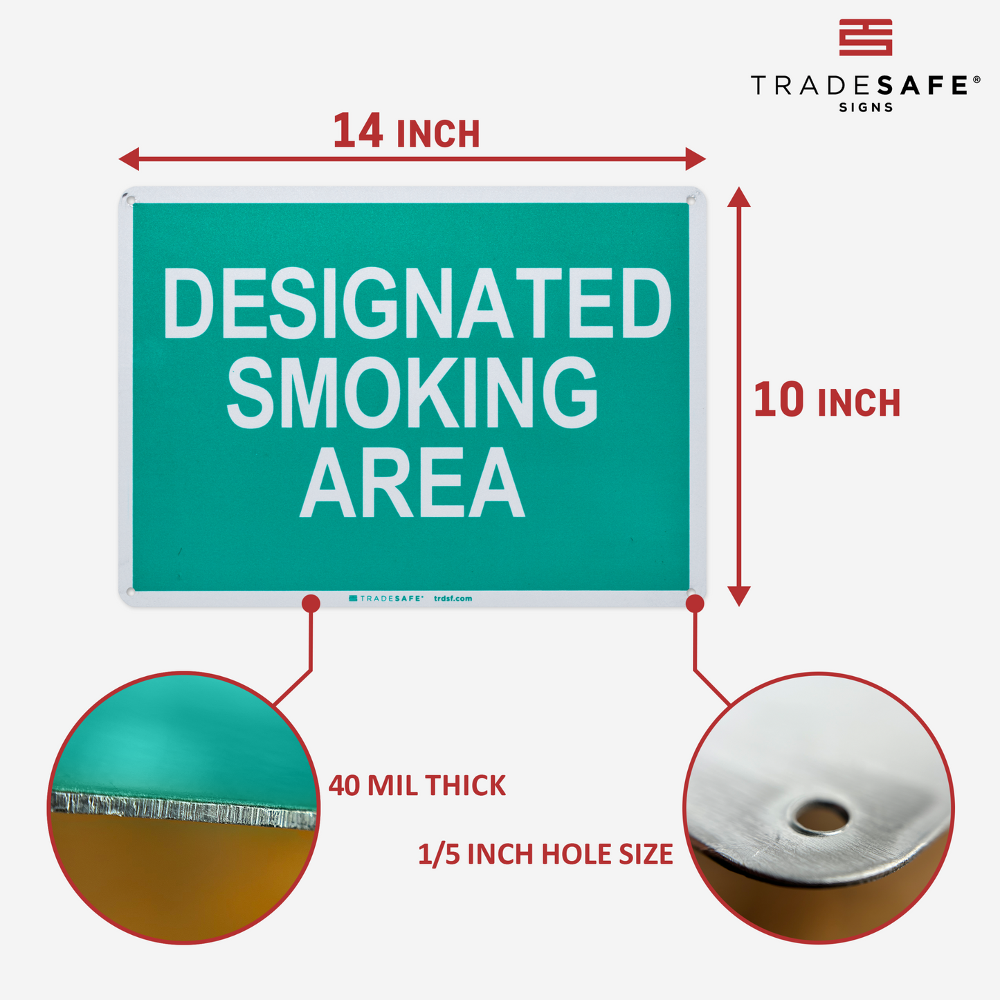 dimensions of designated smoking area sign