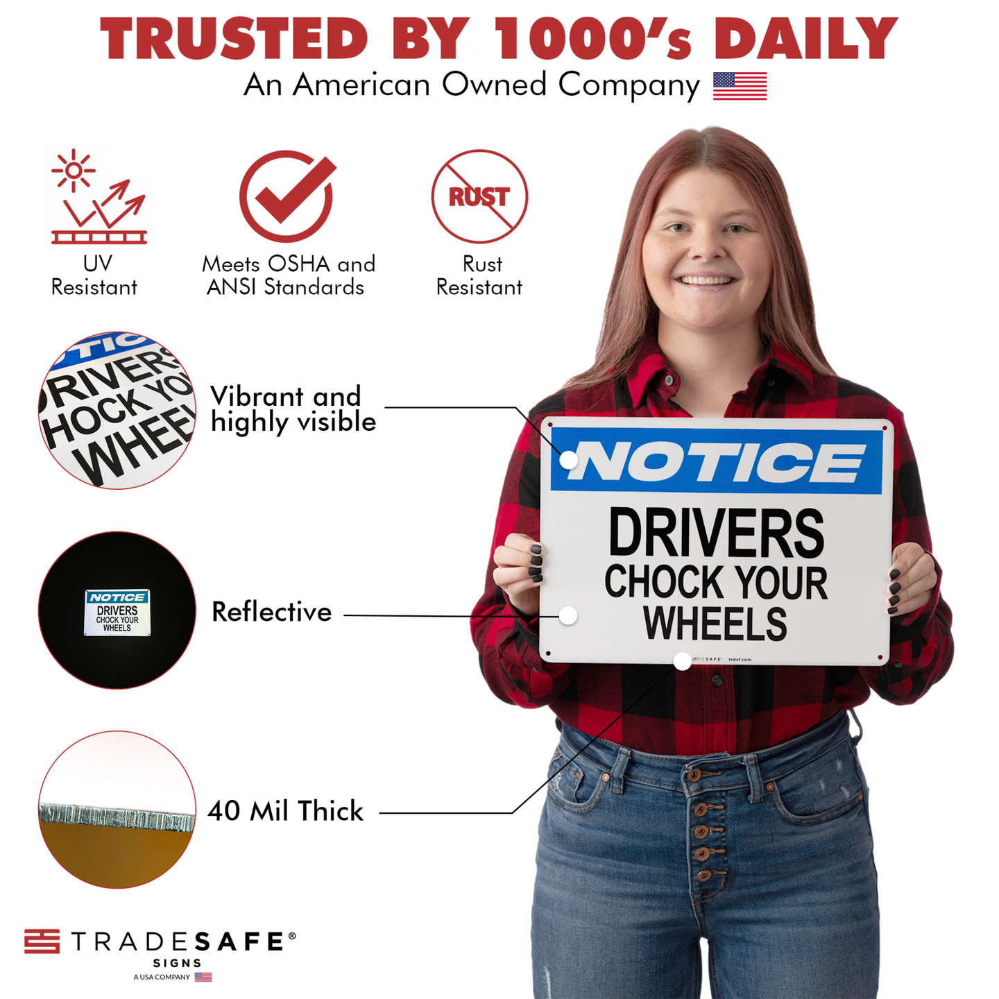 Drivers Chock Your Wheels Sign - Aluminum Safety Sign | TRADESAFE