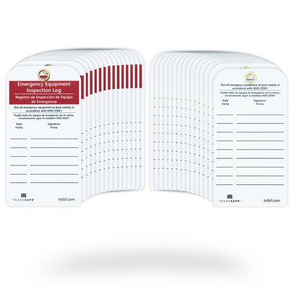 eye-level view of bilingual emergency equipment inspection log 30 pack