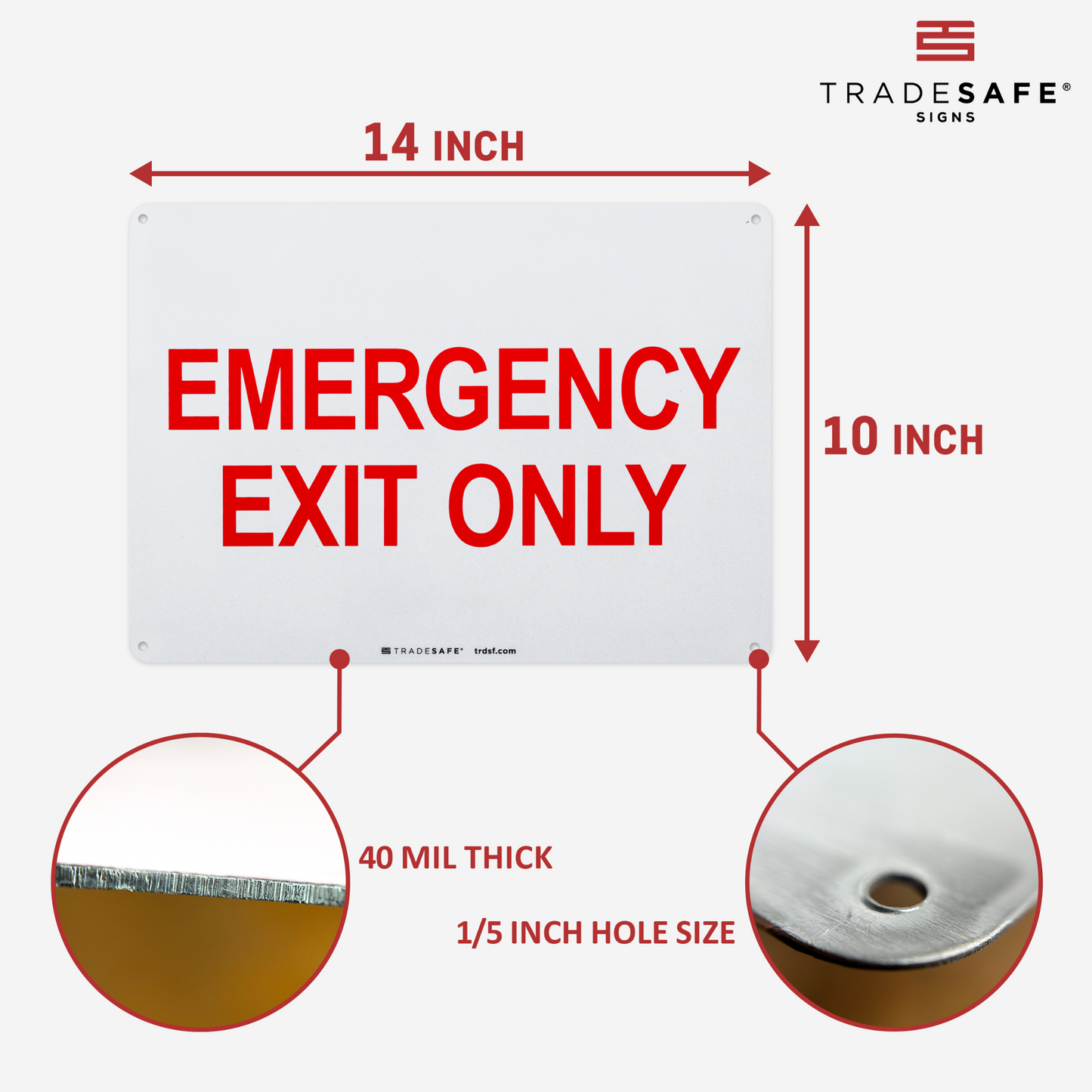 dimensions of emergency exit only sign