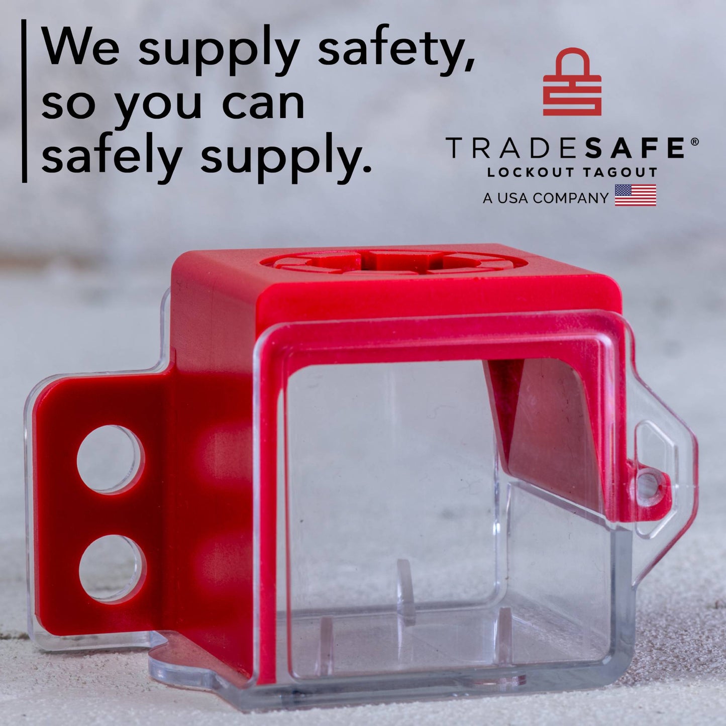 lockout tagout emergency stop button cover brand image; we supply safety, so you can safely supply