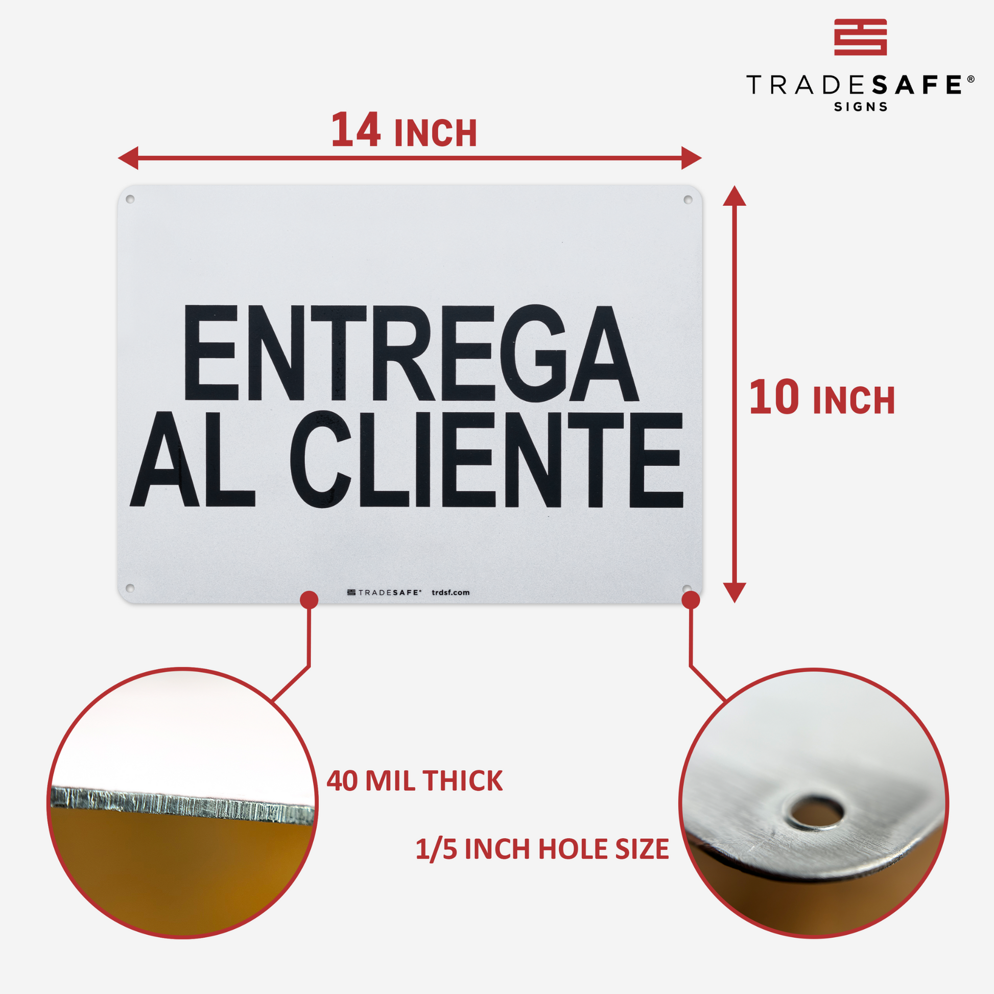 dimensions of entrega al cliente sign