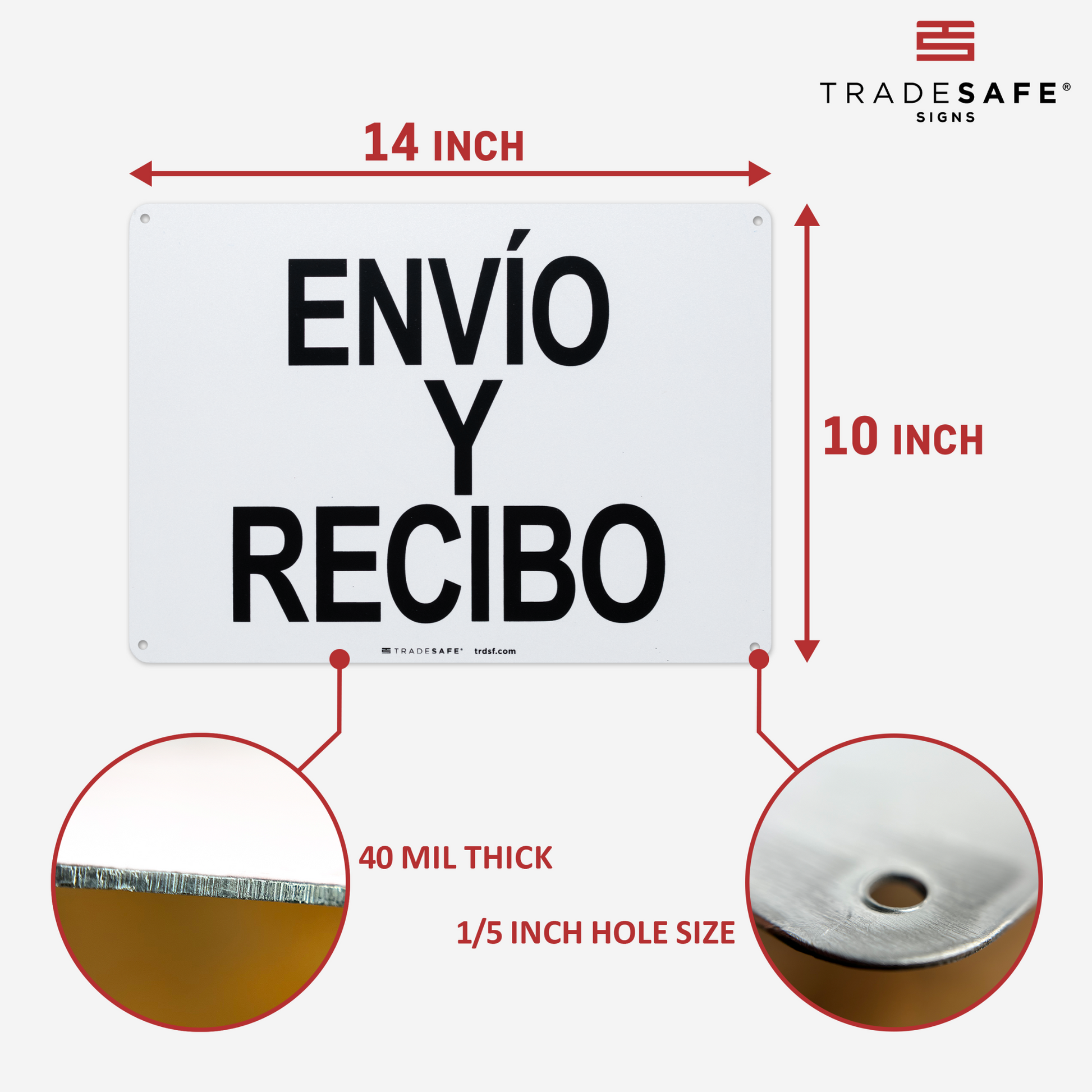 dimensions of envío y recibo sign