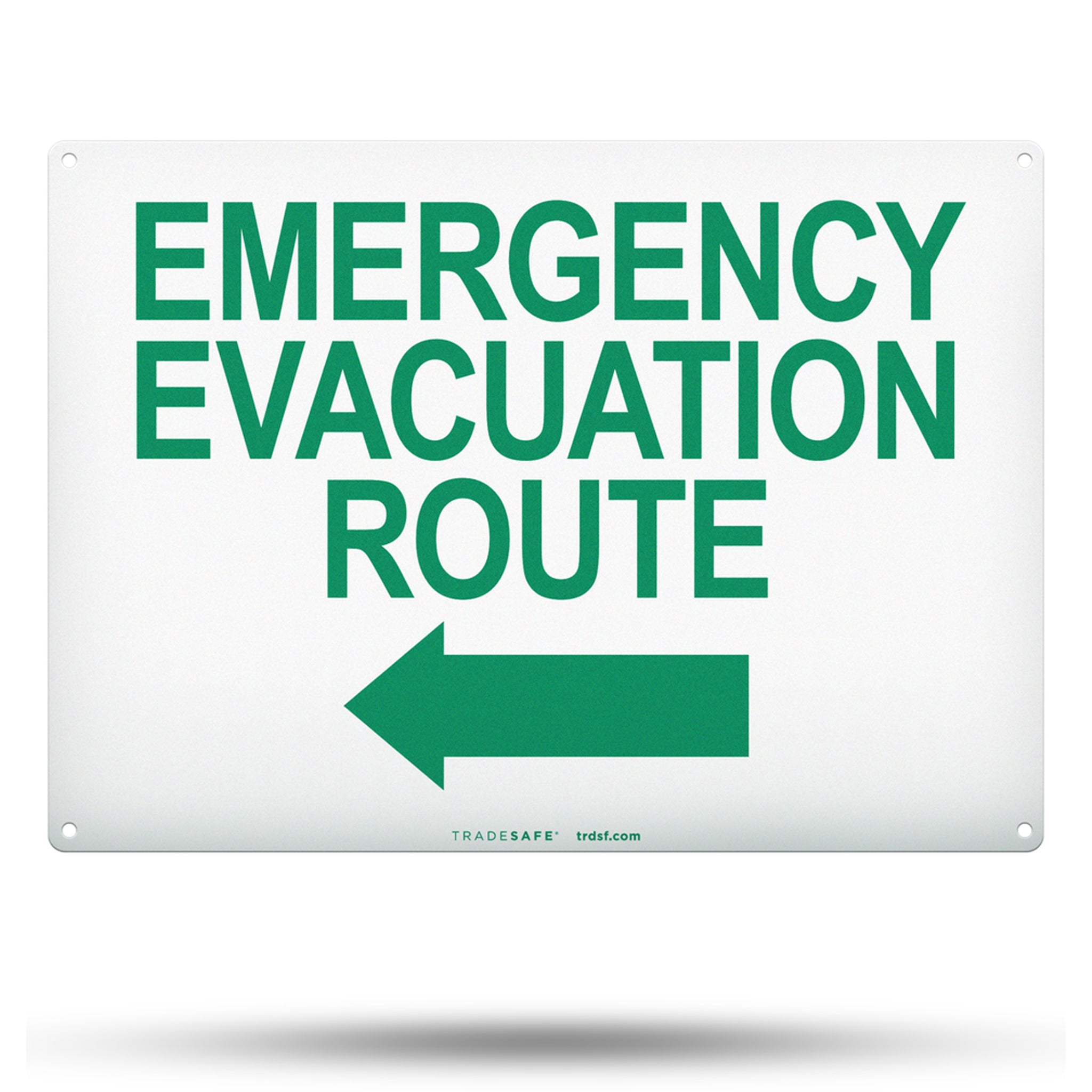 Emergency Evacuation Route (Left Arrow) Aluminum Sign