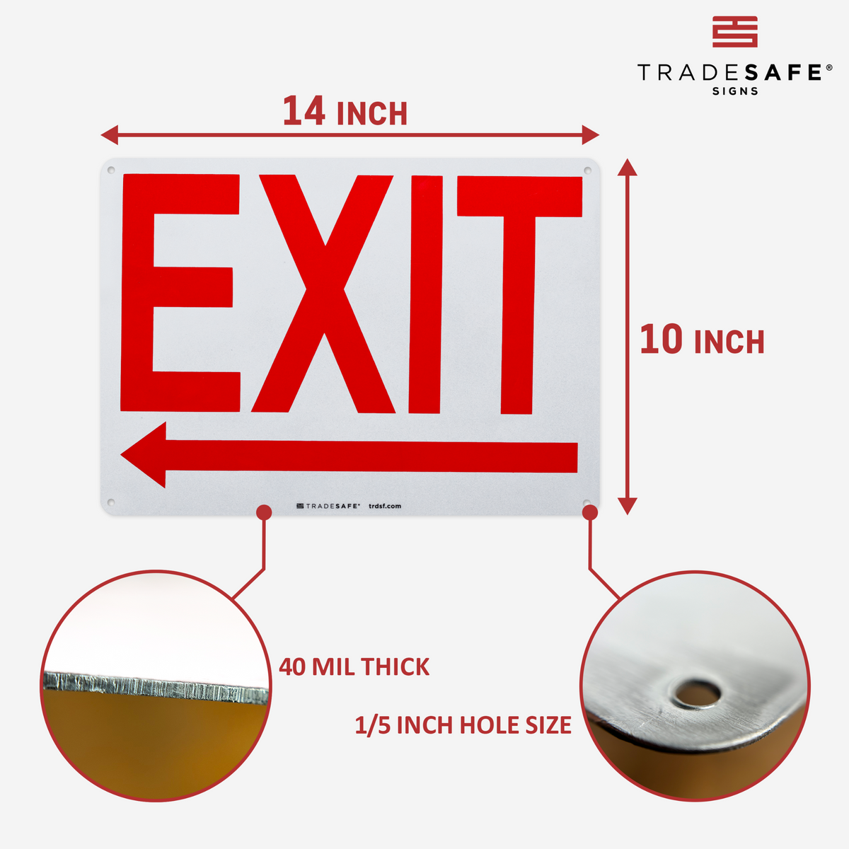 Leave Exit Sign Exit (Left Arrow) Sign - Aluminum Exit Sign | TRADESAFE