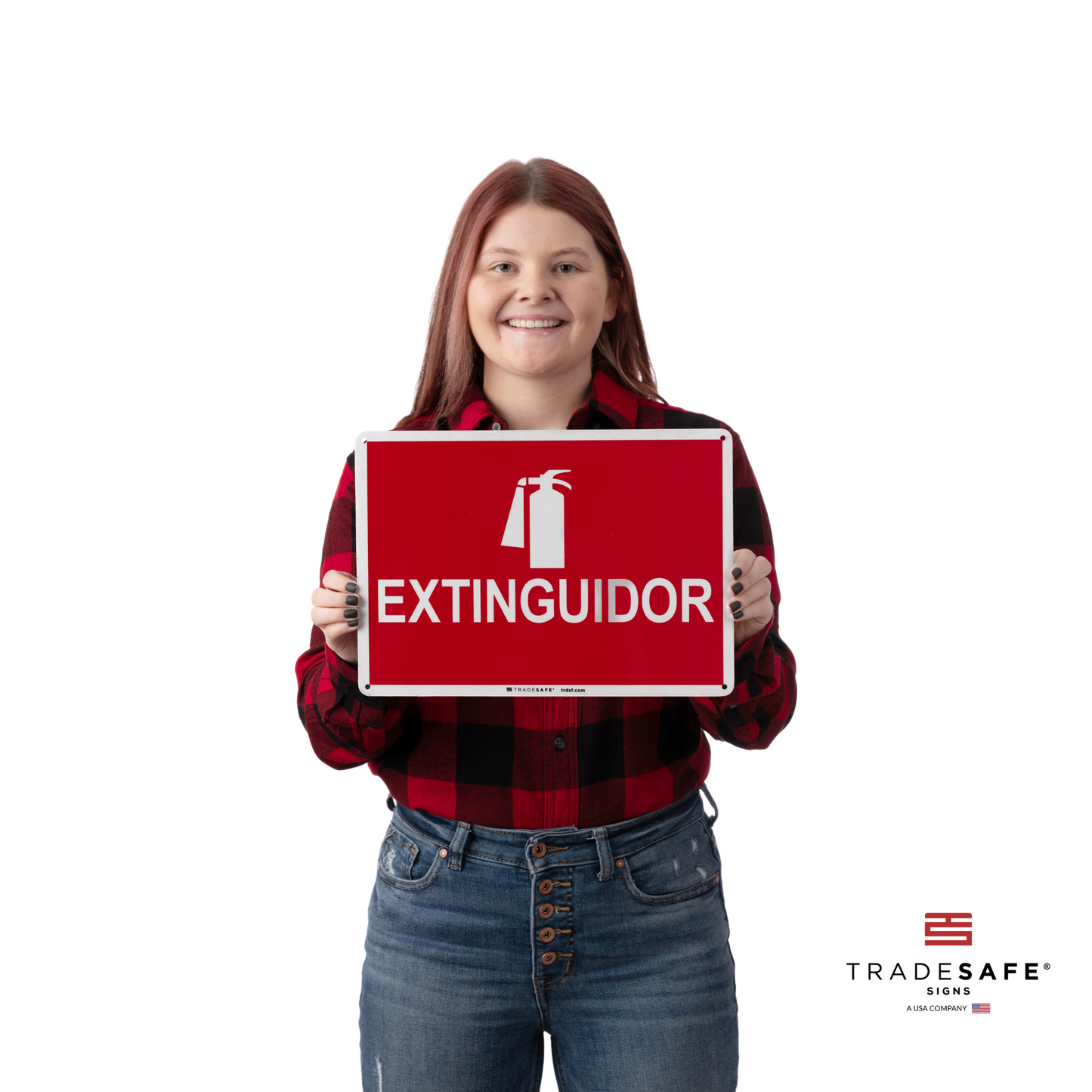 a person holding the extinguidor sign