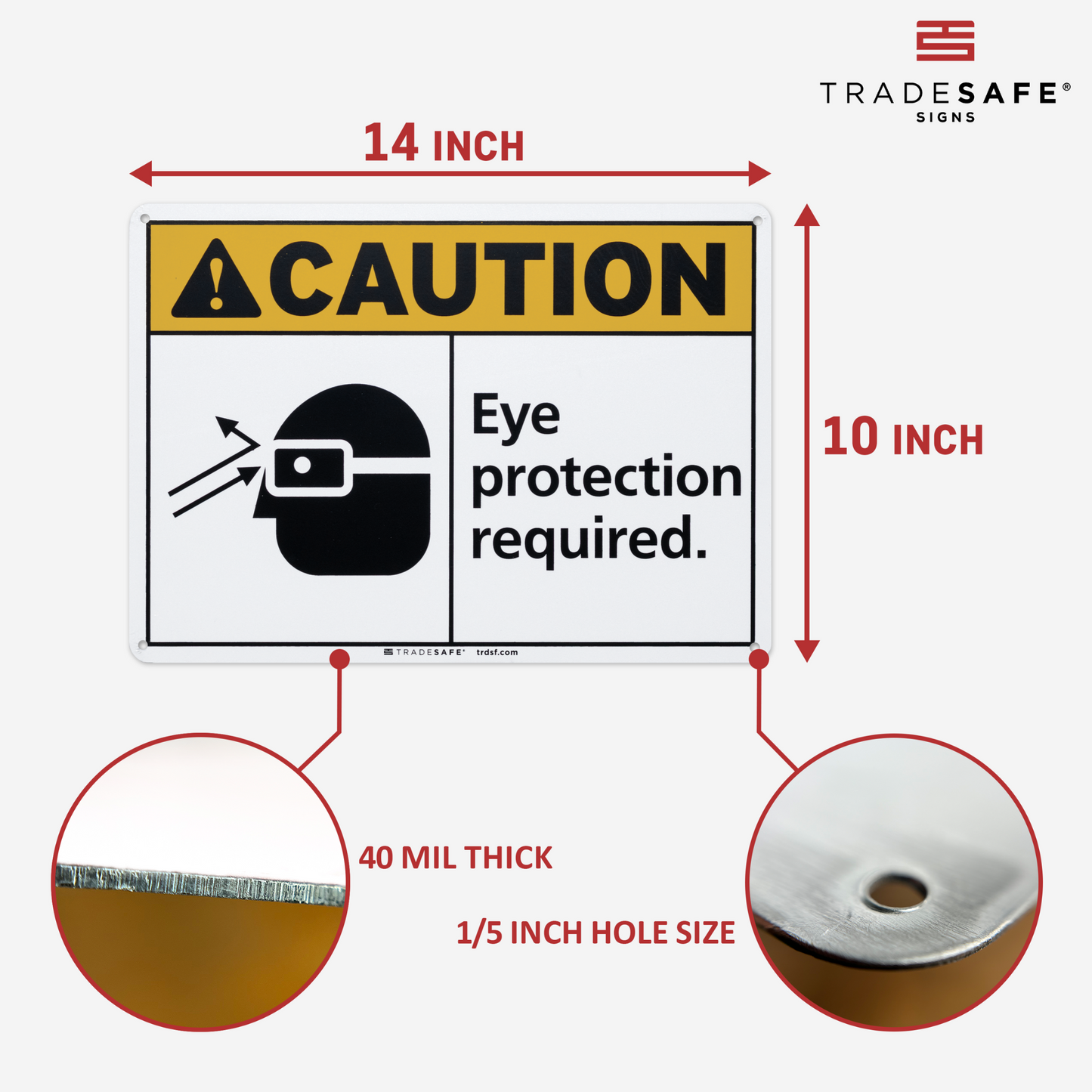 dimensions of eye protection required sign