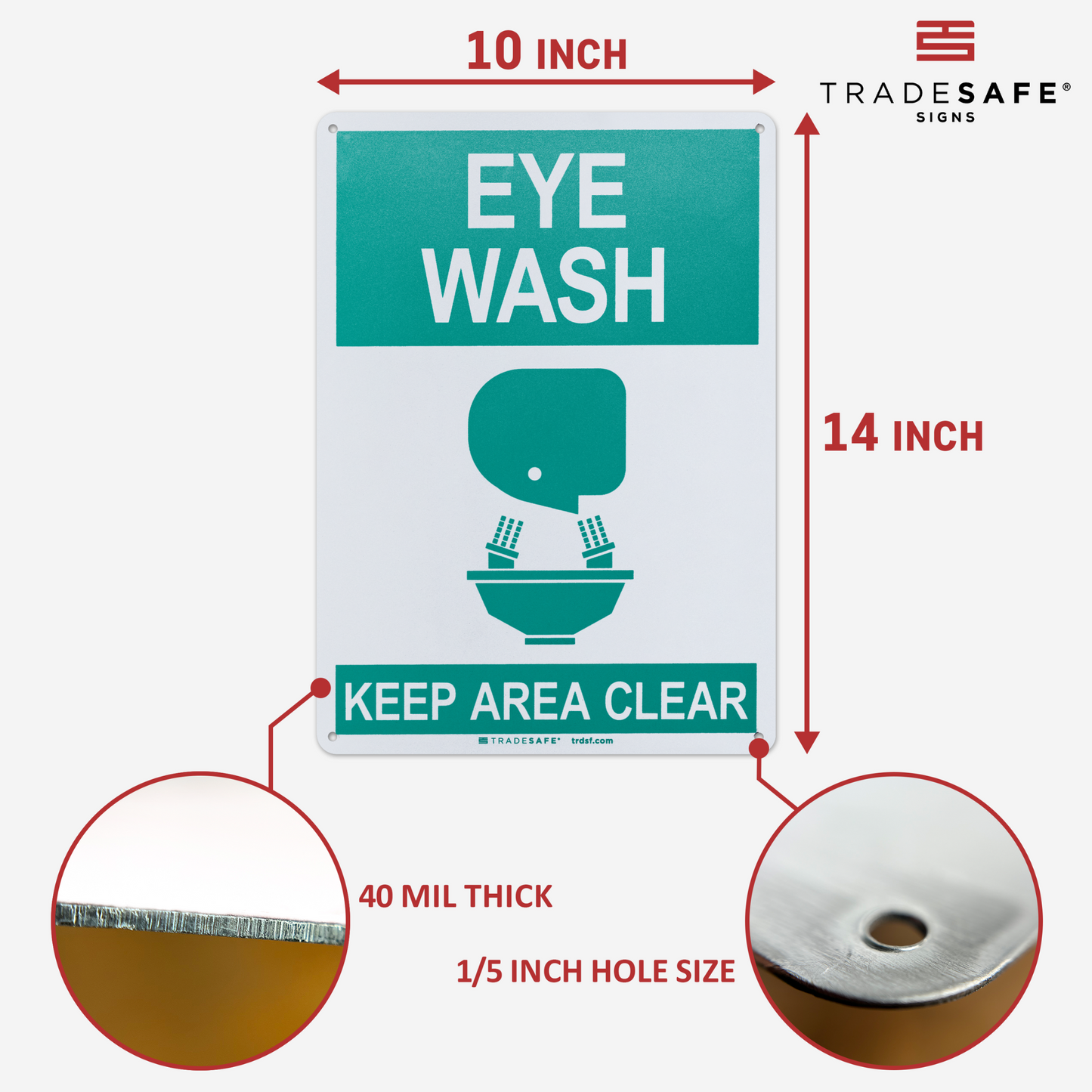 dimensions of eye wash keep area clear sign