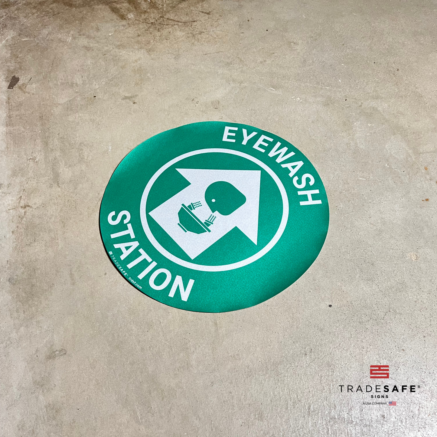 eyewash station sign on floor