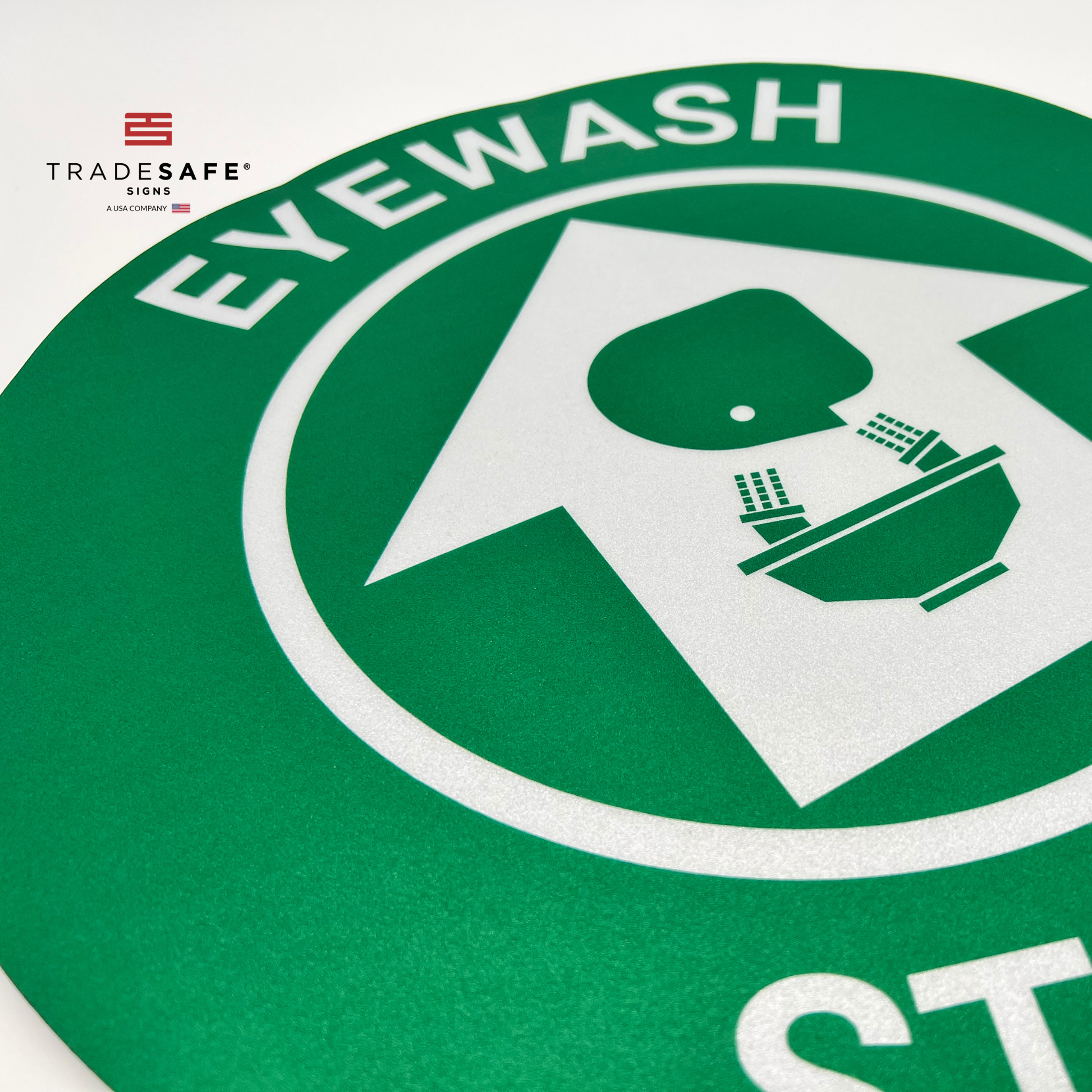 close-up of eyewash station sign