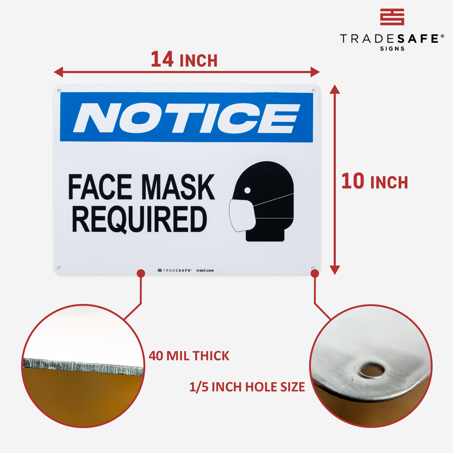 dimensions of notice face mask required sign for COVID-19