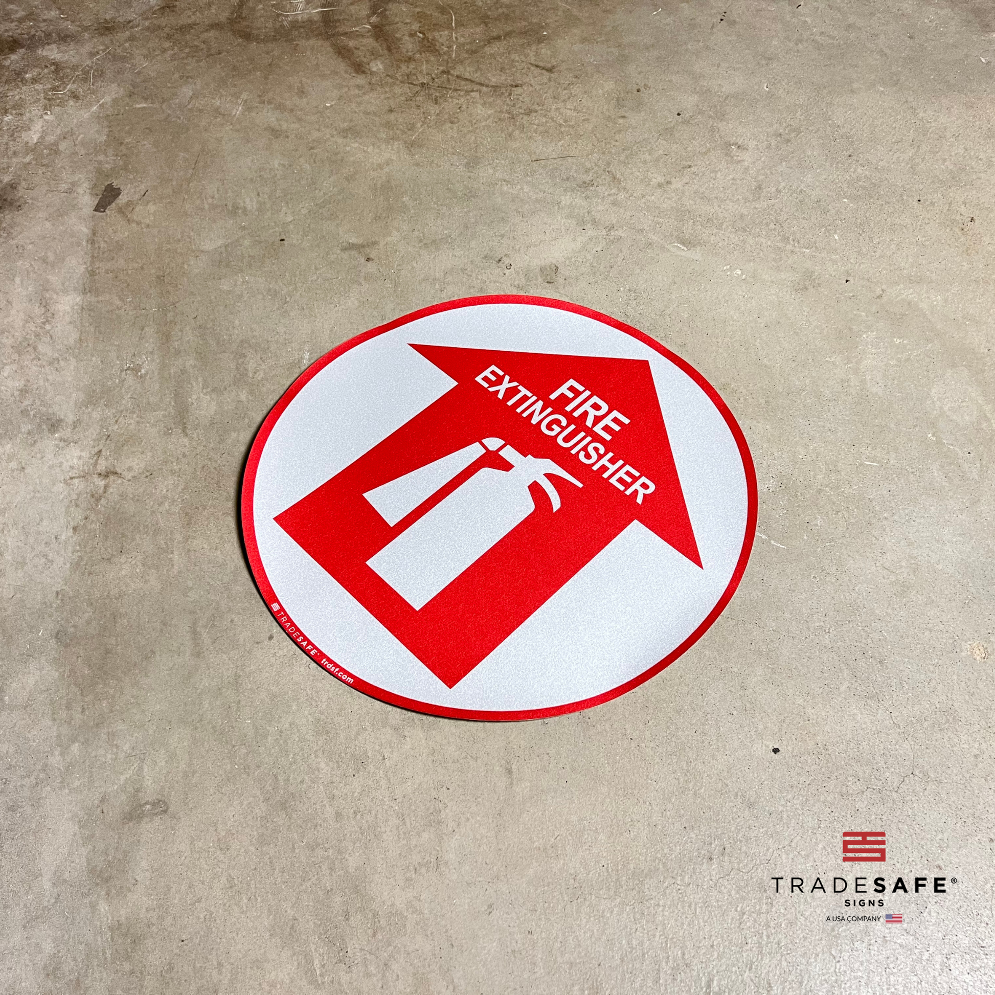 fire extinguisher sign on floor