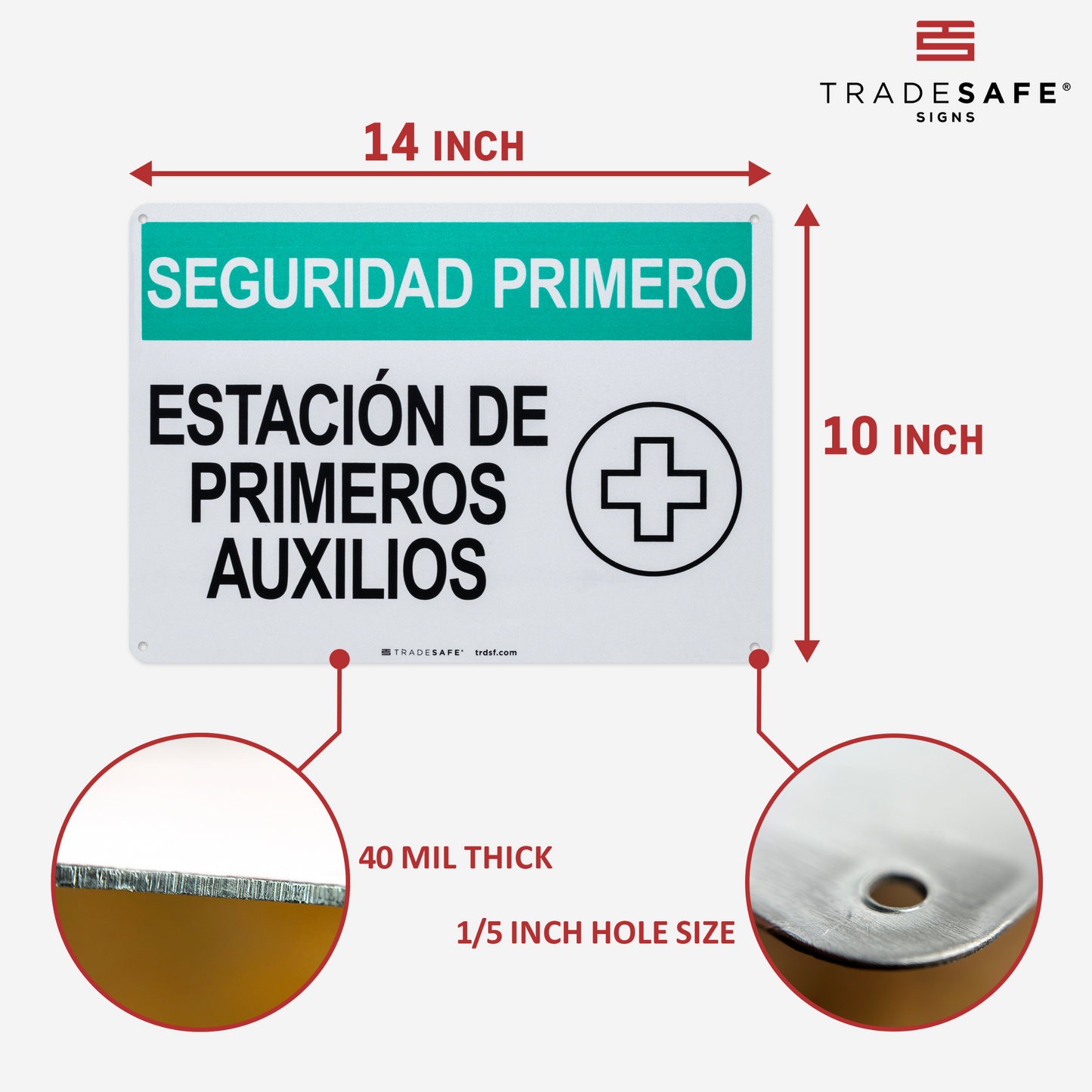 dimensions of first aid station sign in spanish