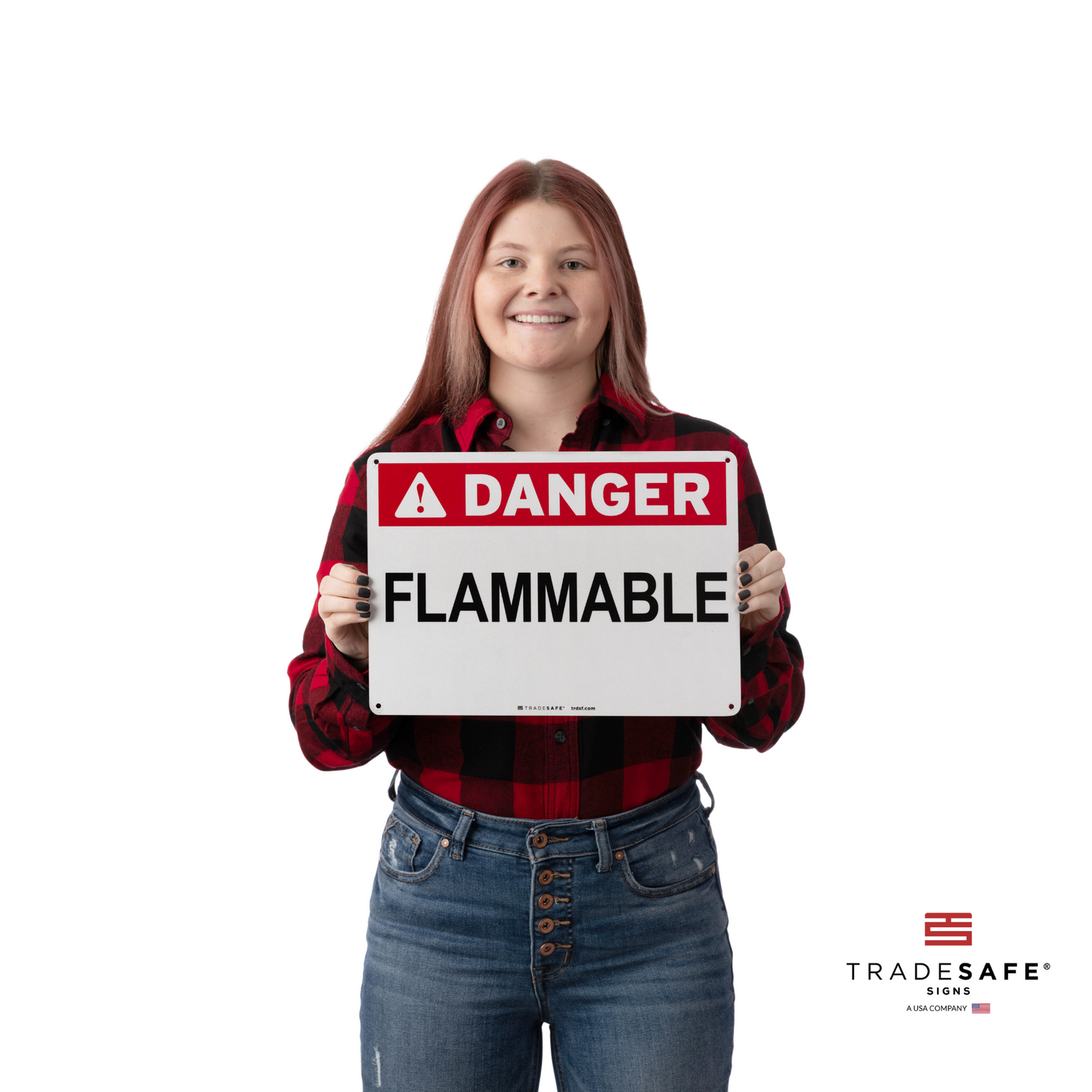 a person holding the flammable sign