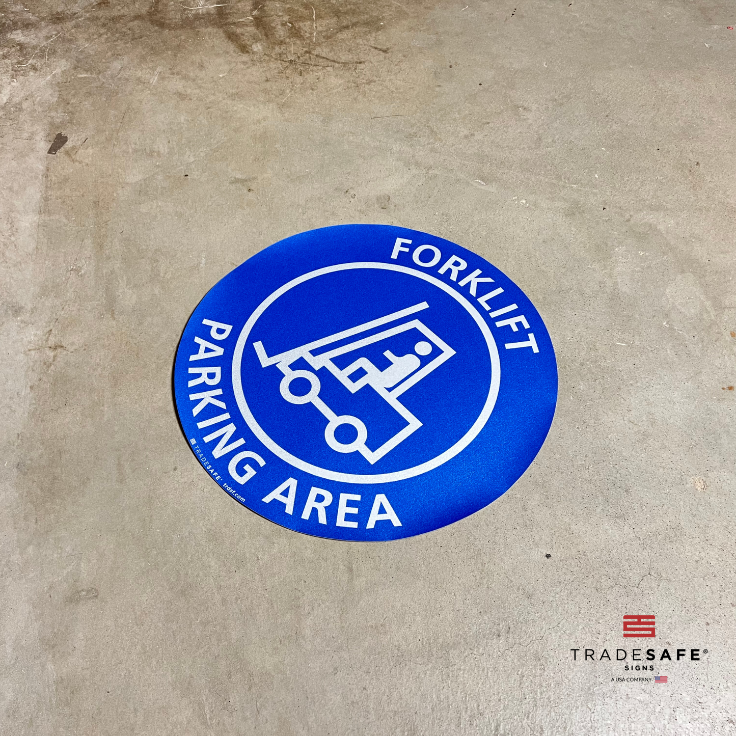 forklift parking area sign on floor