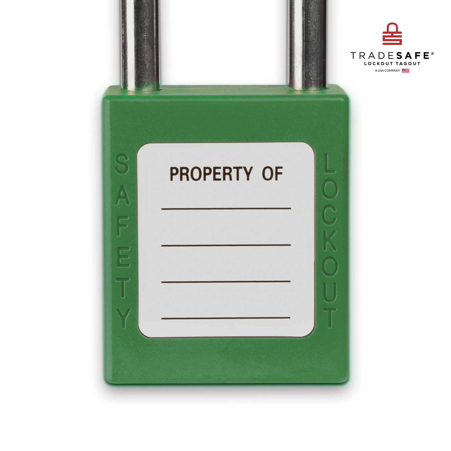 close-up view of the writable area at the back of the green loto padlock's body 