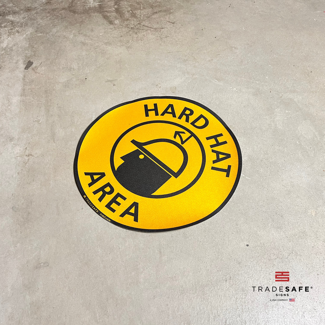 Hard Hat Area Signs - Anti-Slip Floor Sticker | TRADESAFE
