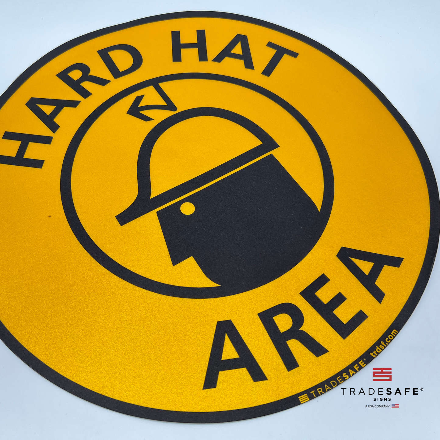 close-up of hard hat area sign