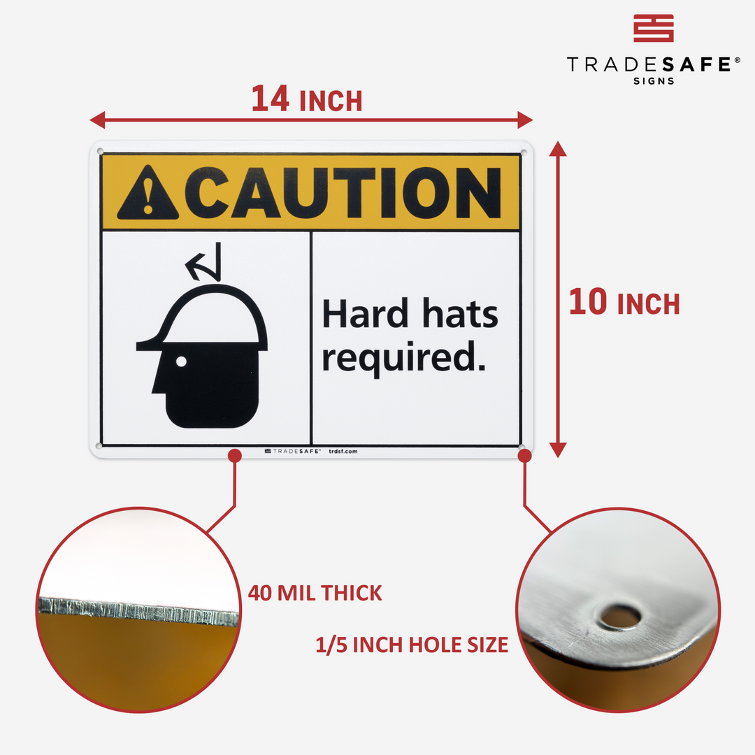 Red Hard Sign Hard Hats Required Sign - Aluminum PPE Signs | TRADESAFE