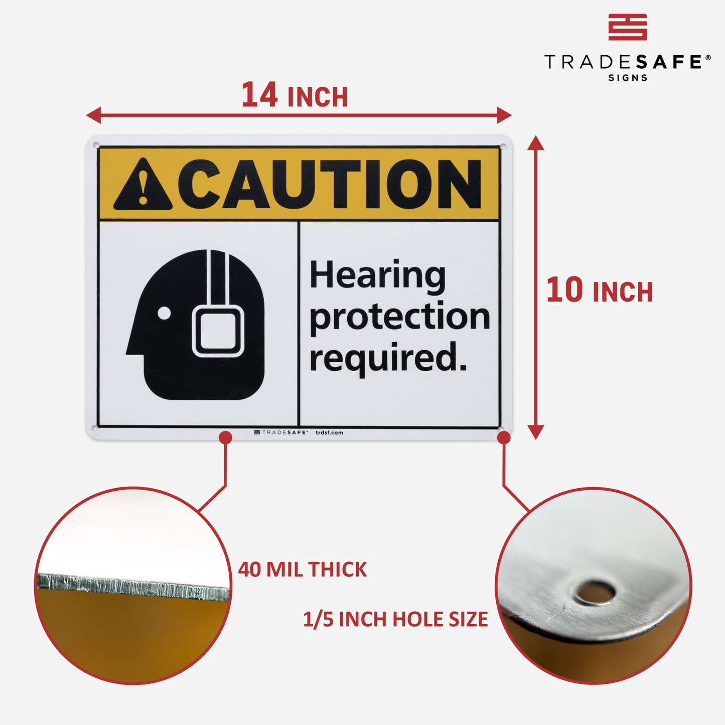 dimensions of hearing protection required sign