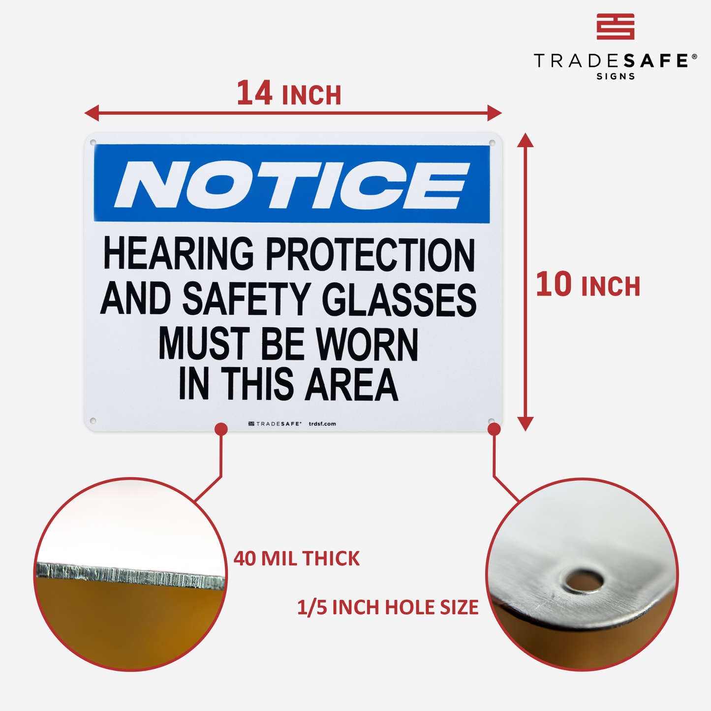 dimensions of hearing protection and safety glasses sign