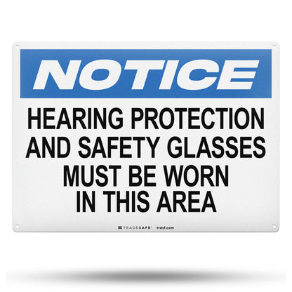 hearing protection and safety glasses sign